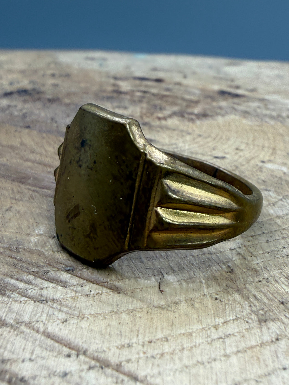 Vintage Art Deco Brass Signet Ring - Size W