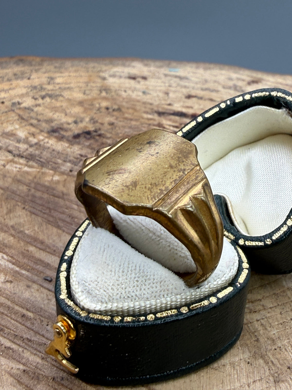 Vintage Art Deco Brass Signet Ring - Size W