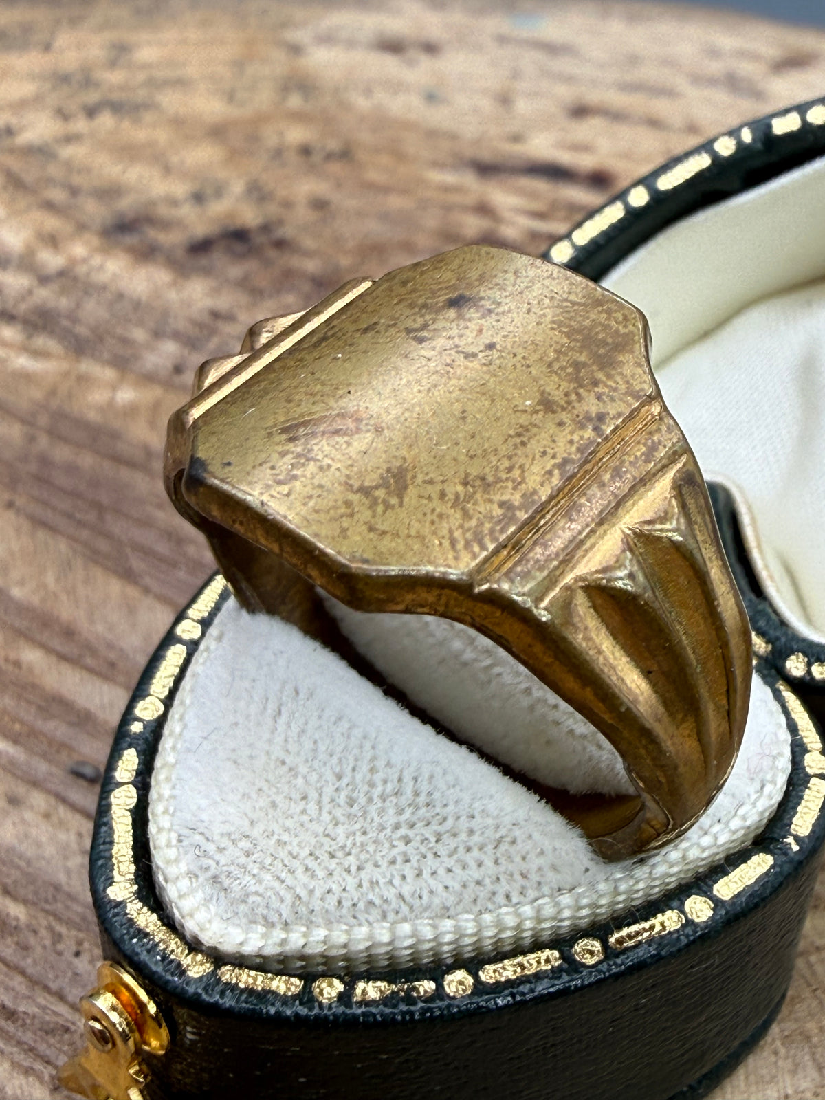 Vintage Art Deco Brass Signet Ring - Size W
