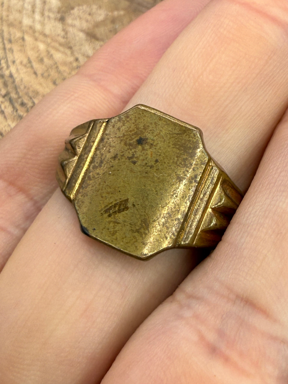 Vintage Art Deco Brass Signet Ring - Size W