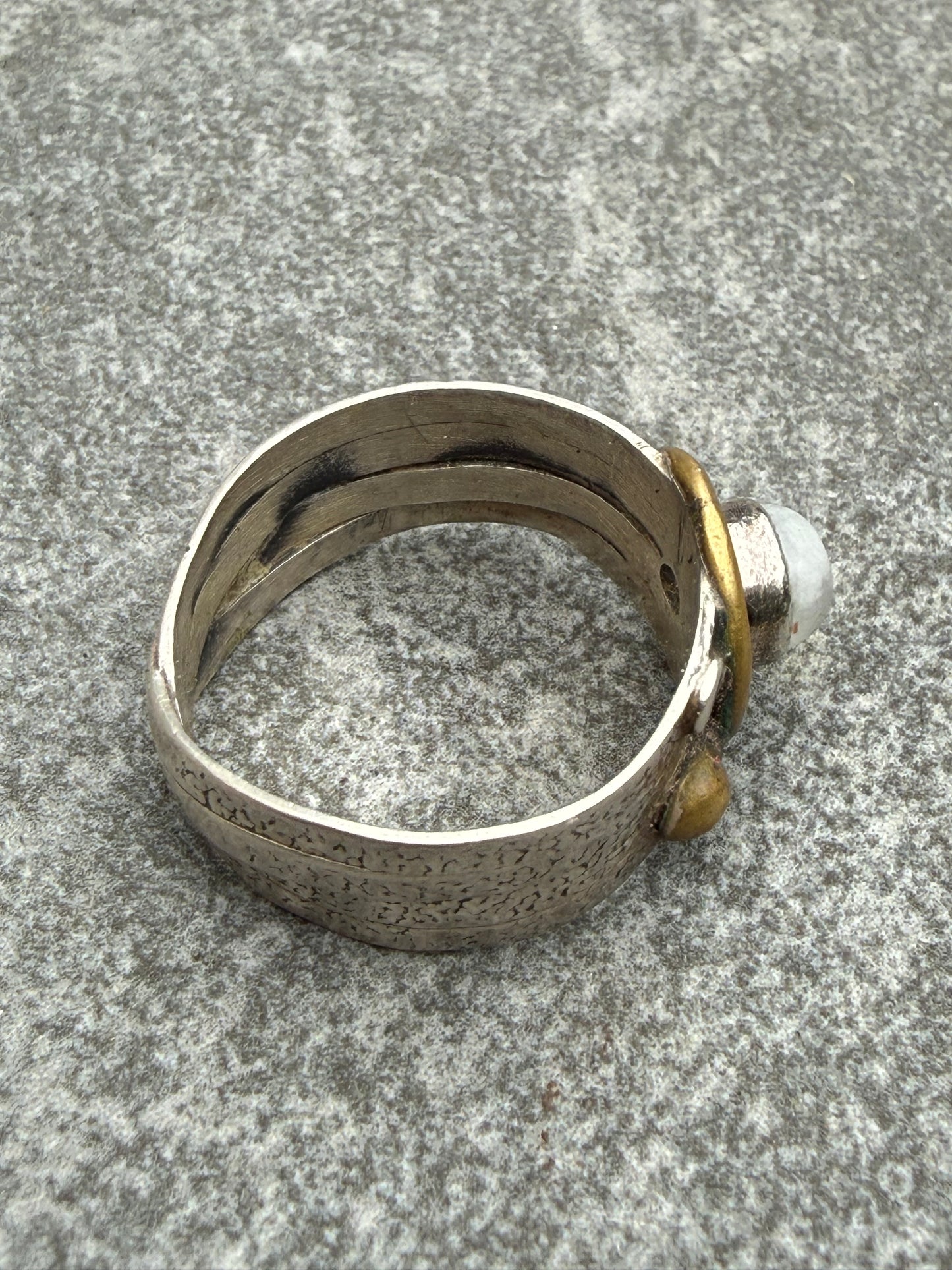 Vintage Artisan Sterling Silver & Brass Ring - Size R