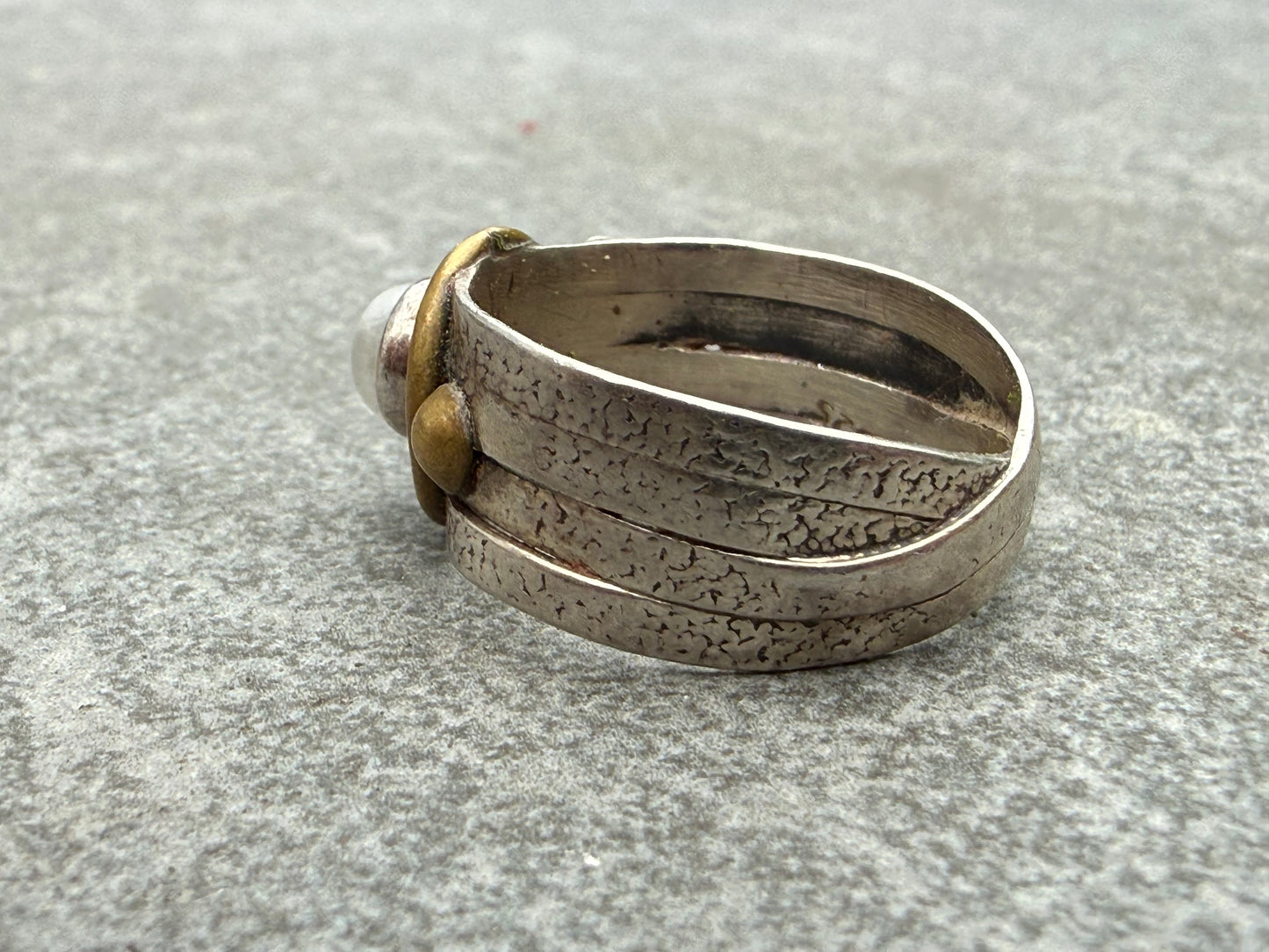 Vintage Artisan Sterling Silver & Brass Ring - Size R