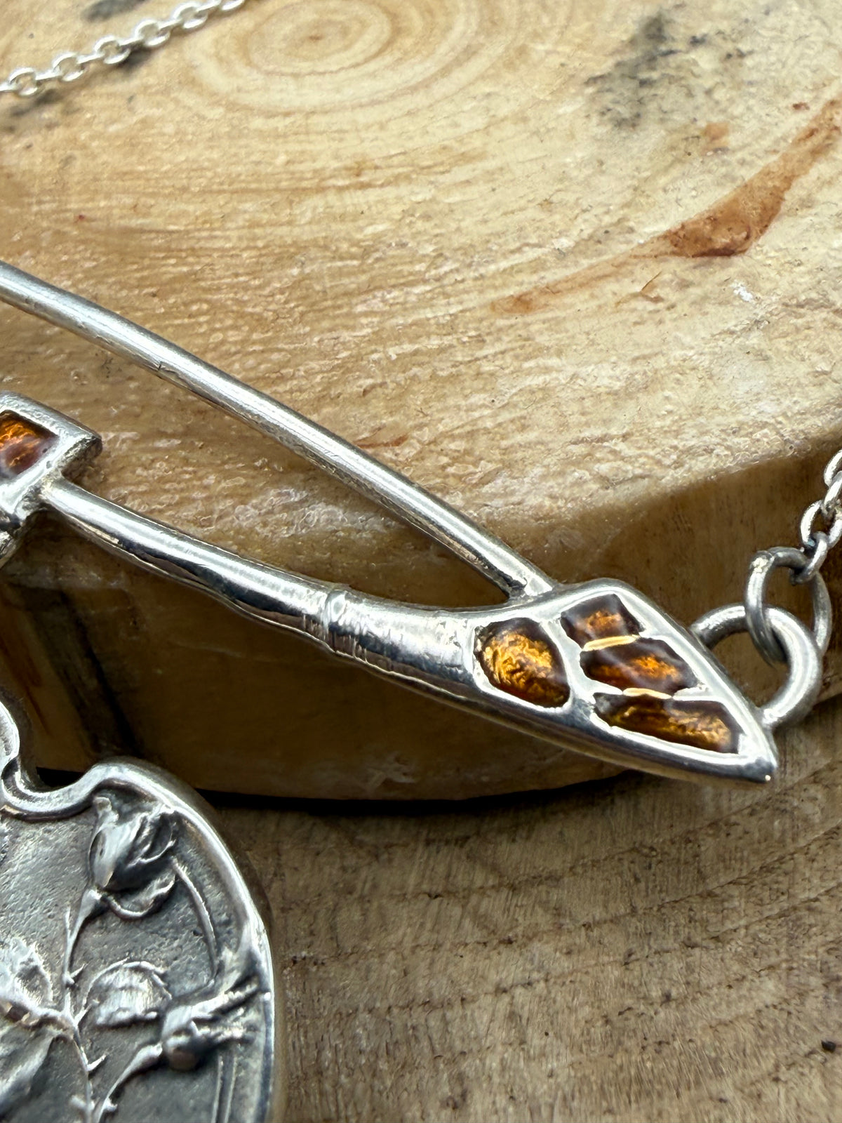 Art Nouveau Style Silver & Enamel Maiden Pendant Necklace
