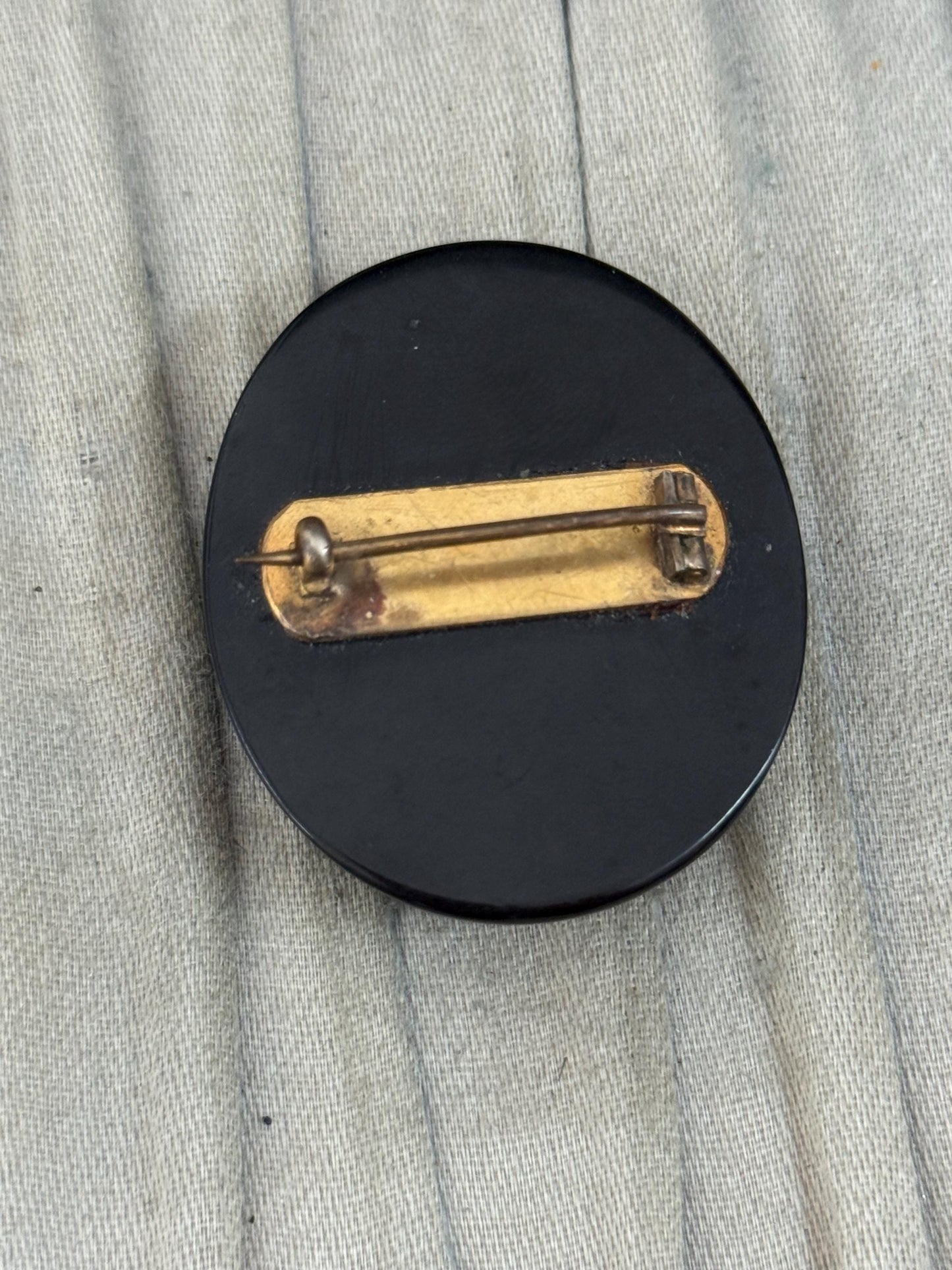 Antique Whitby Jet Handpainted Portrait Brooch