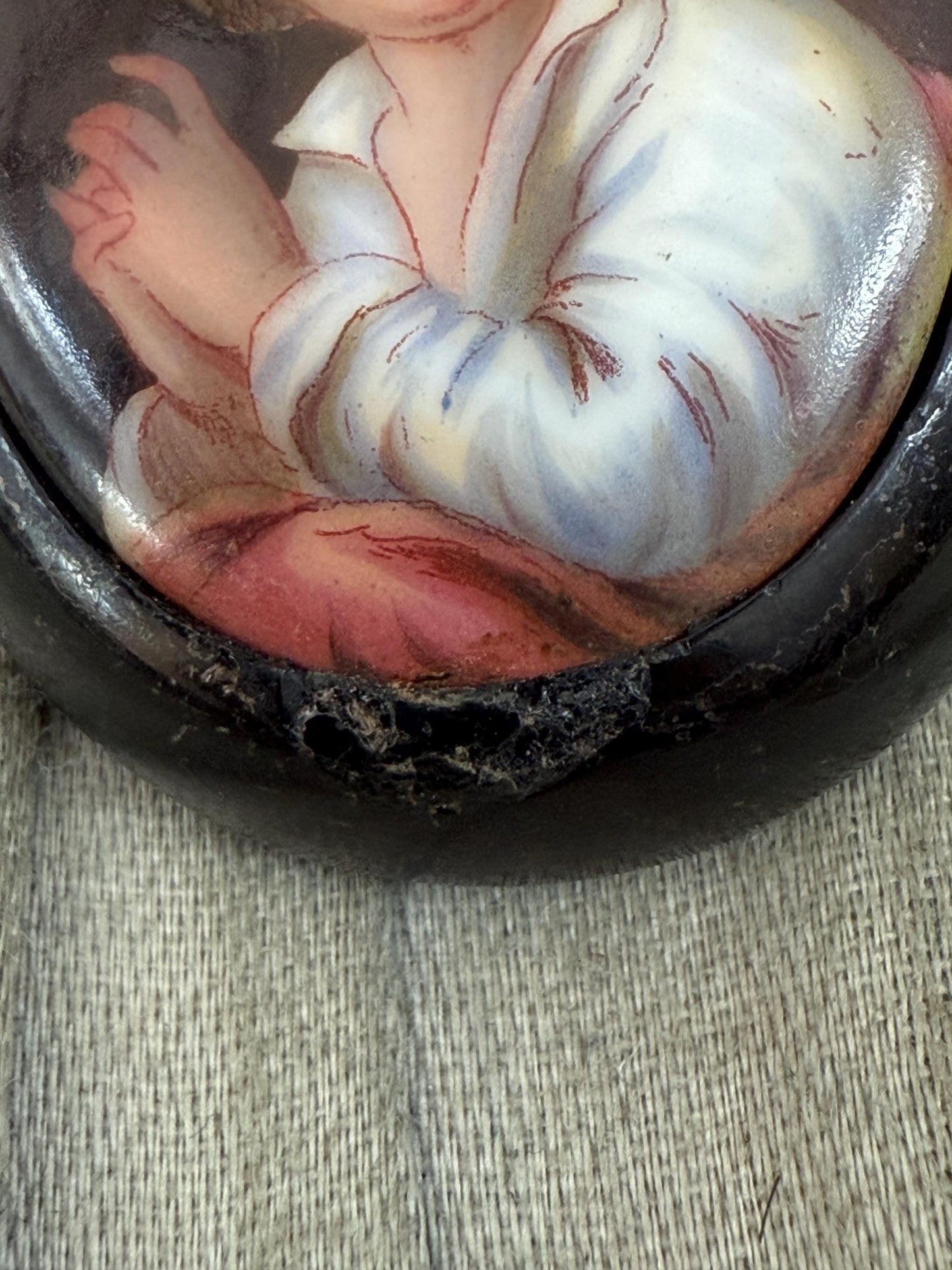 Antique Whitby Jet Handpainted Portrait Brooch