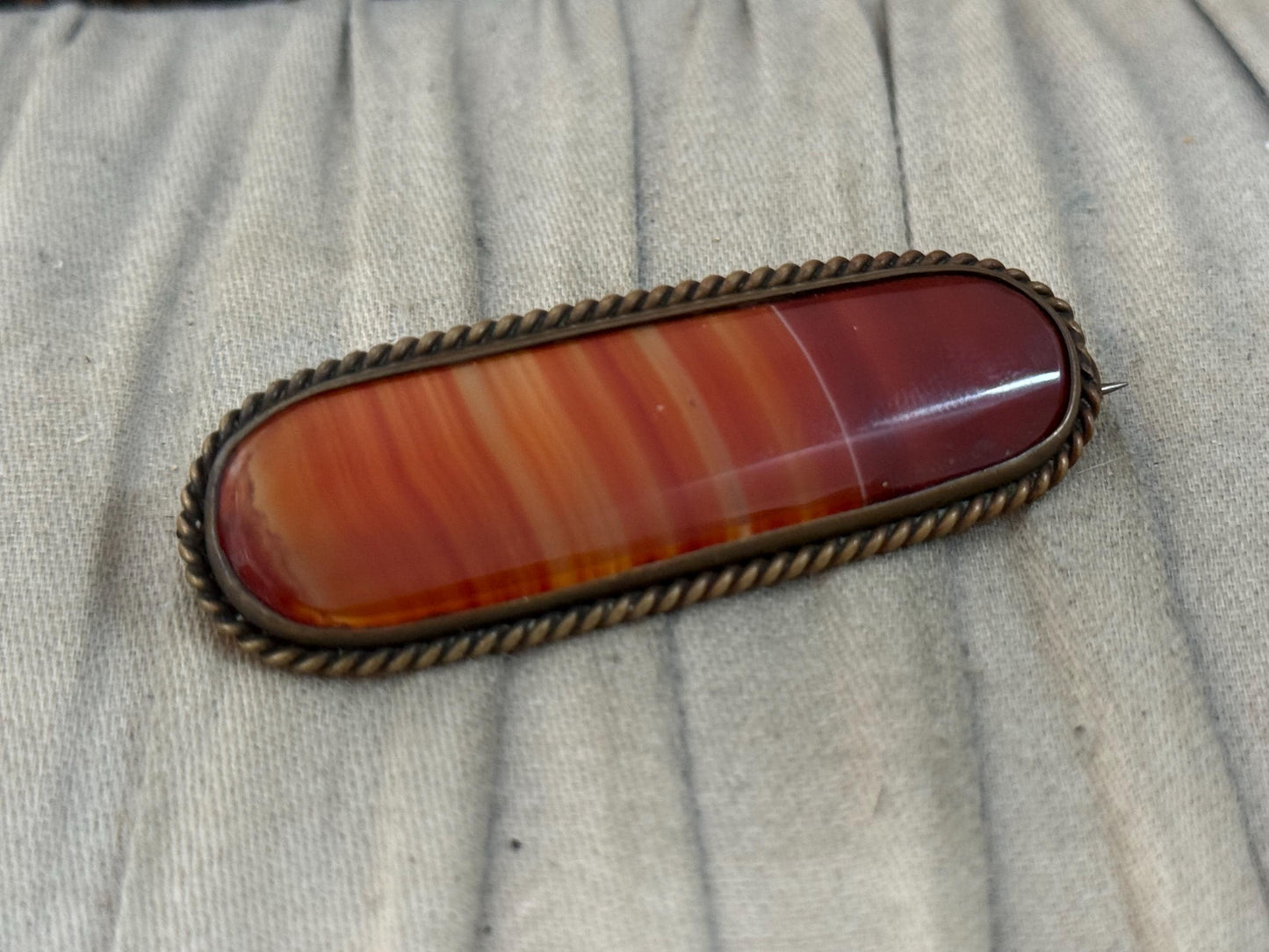 Victorian Scottish Banded Orange Agate Bar Brooch
