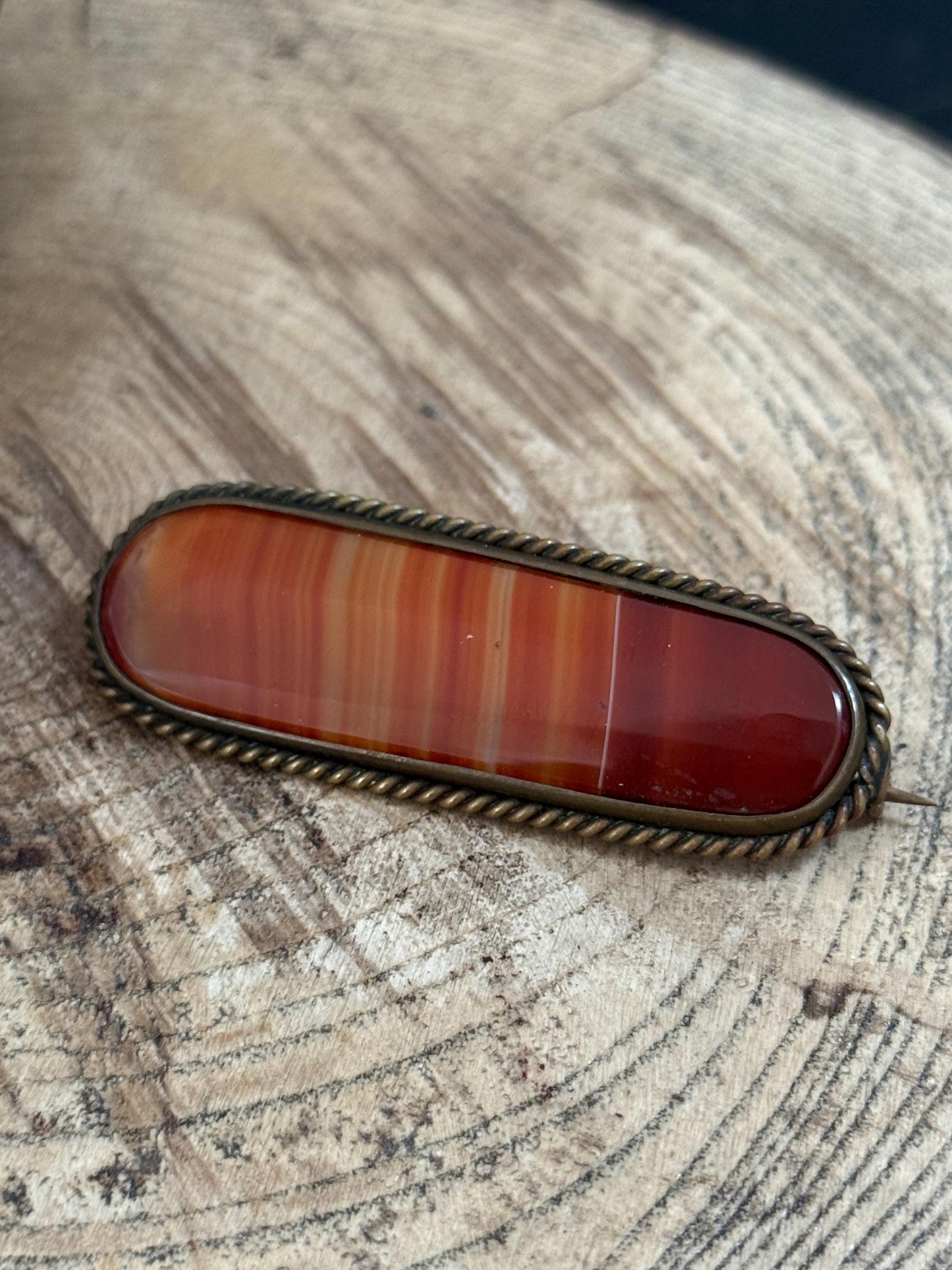 Victorian Scottish Banded Orange Agate Bar Brooch