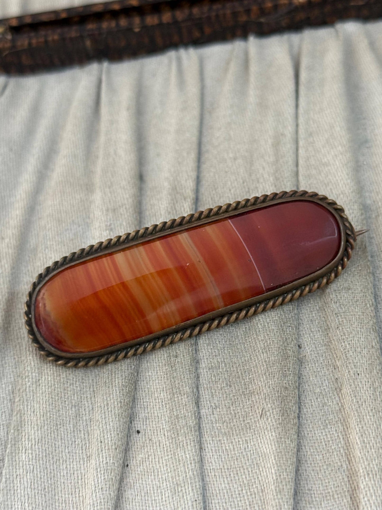 Victorian Scottish Banded Orange Agate Bar Brooch