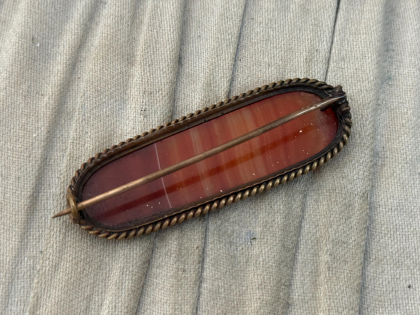Victorian Scottish Banded Orange Agate Bar Brooch