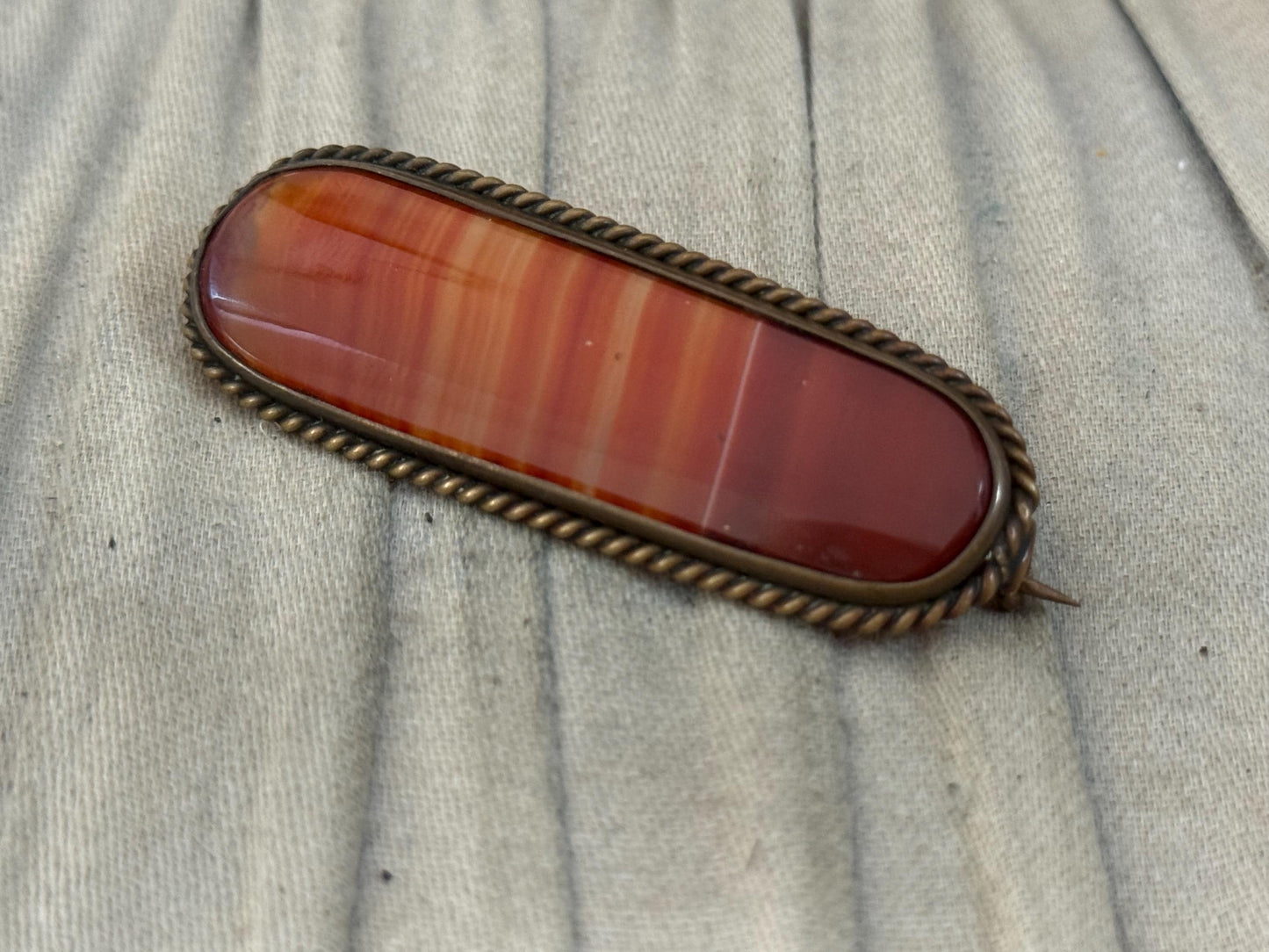 Victorian Scottish Banded Orange Agate Bar Brooch