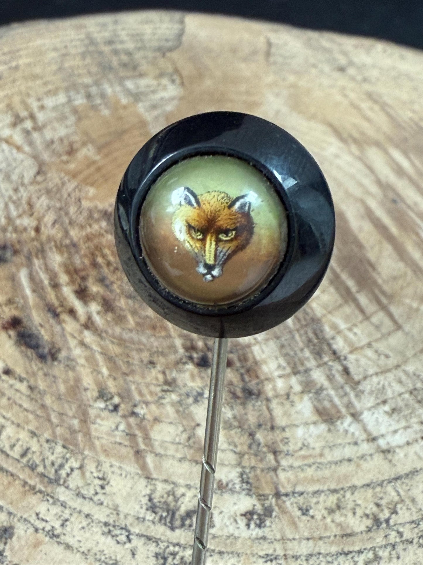 Victorian Hand Painted Fox Head Stick Pin, Essex Crystal