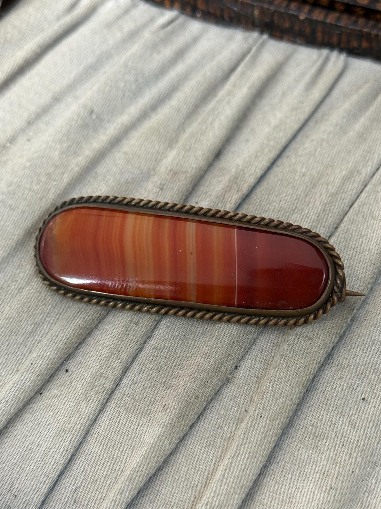 Victorian Scottish Banded Orange Agate Bar Brooch