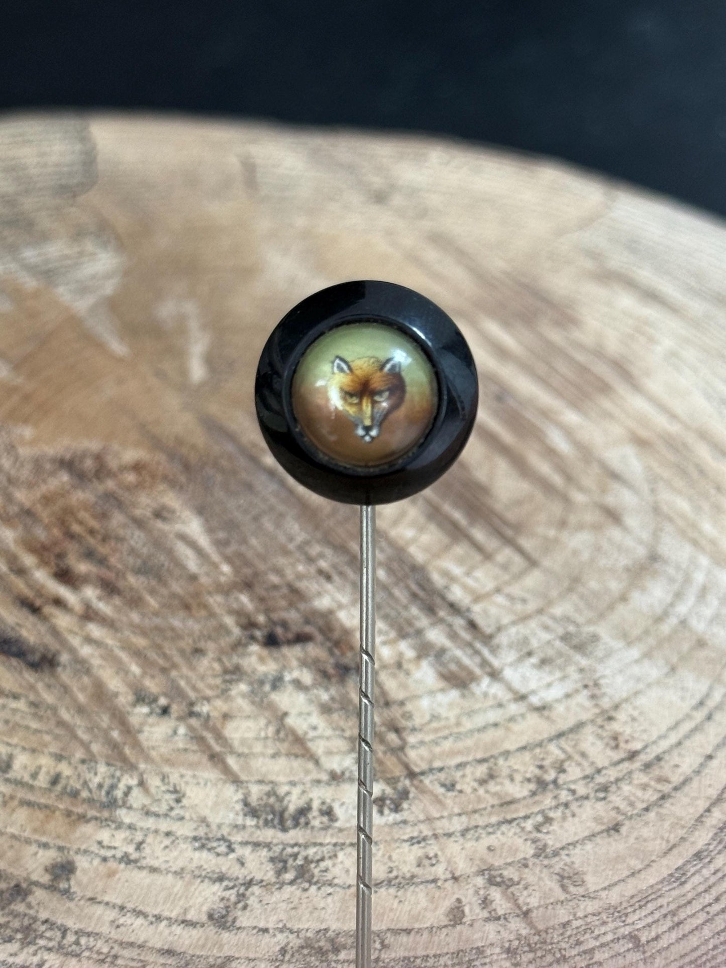 Victorian Hand Painted Fox Head Stick Pin, Essex Crystal