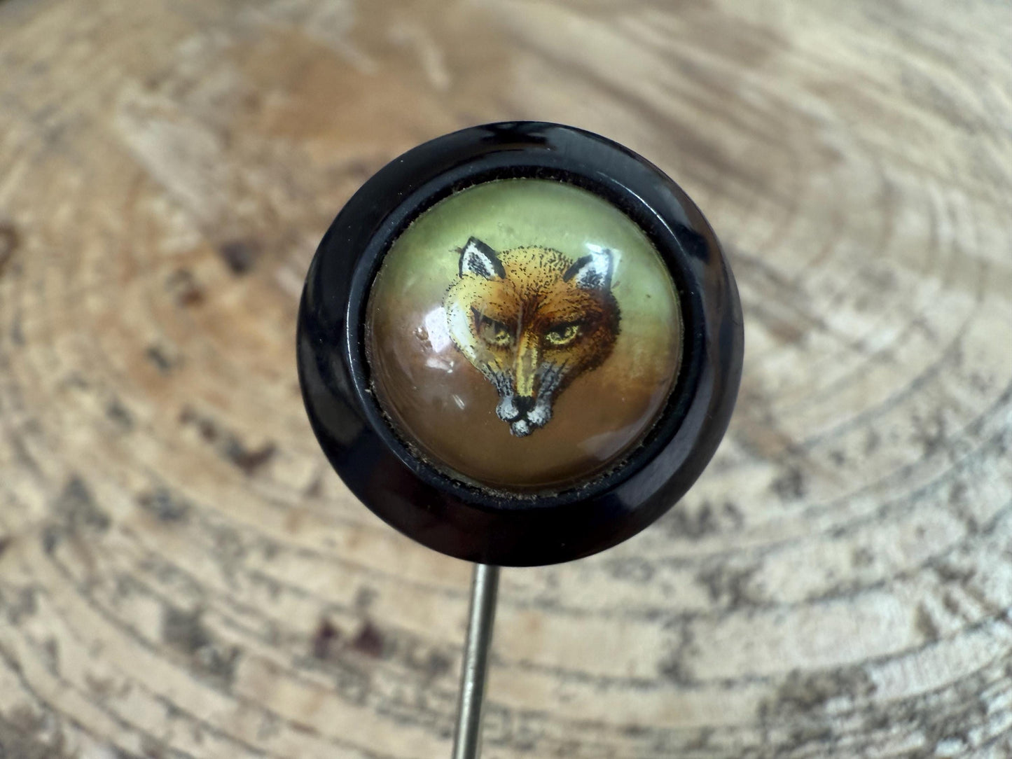 Victorian Hand Painted Fox Head Stick Pin, Essex Crystal
