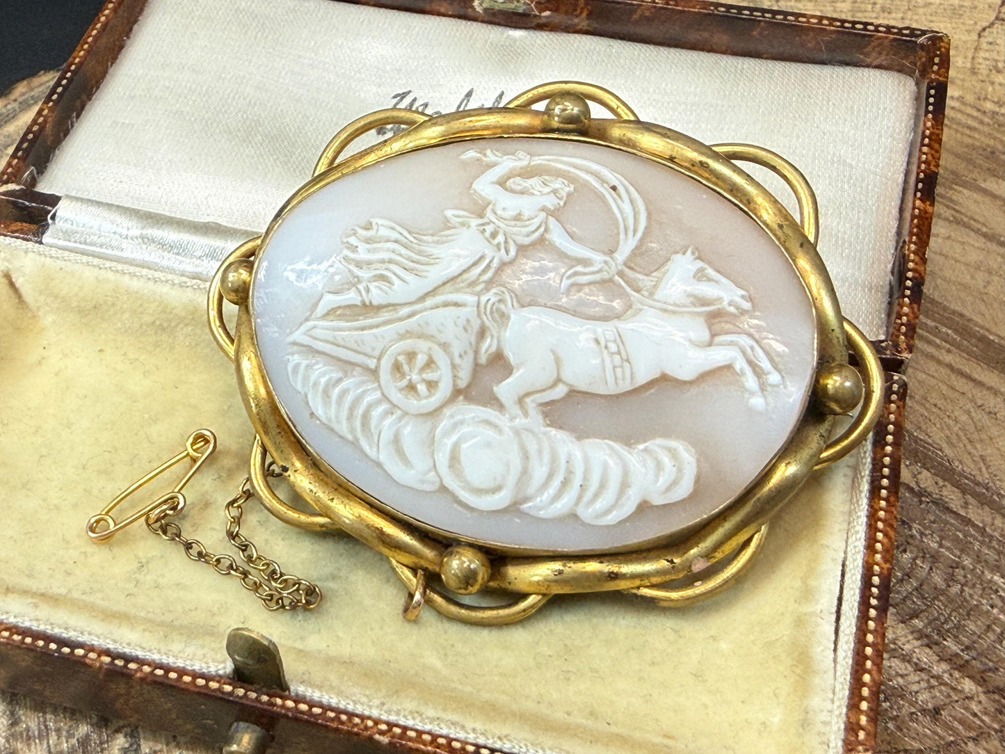 Victorian Cameo Brooch of Goddess Aurora & Chariot