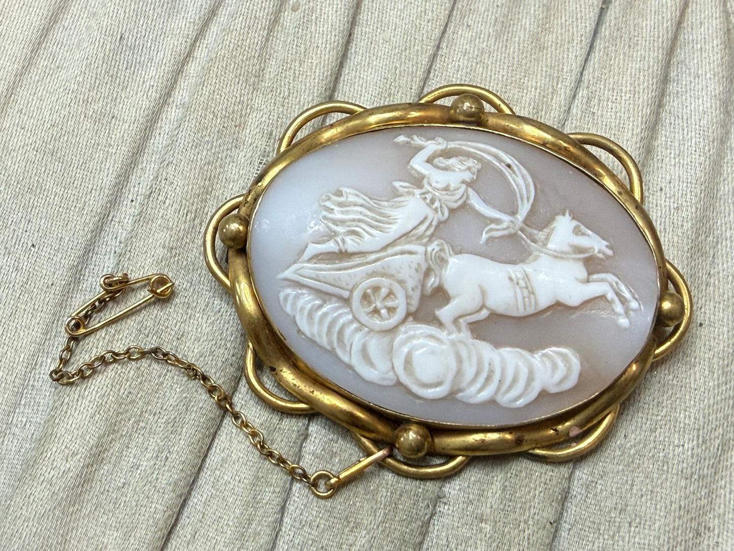 Victorian Cameo Brooch of Goddess Aurora & Chariot