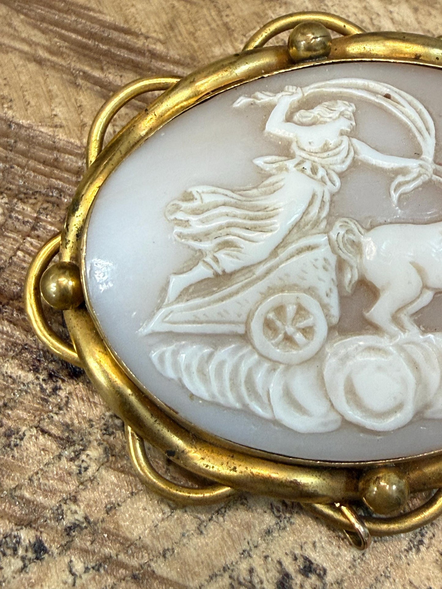 Victorian Cameo Brooch of Goddess Aurora & Chariot
