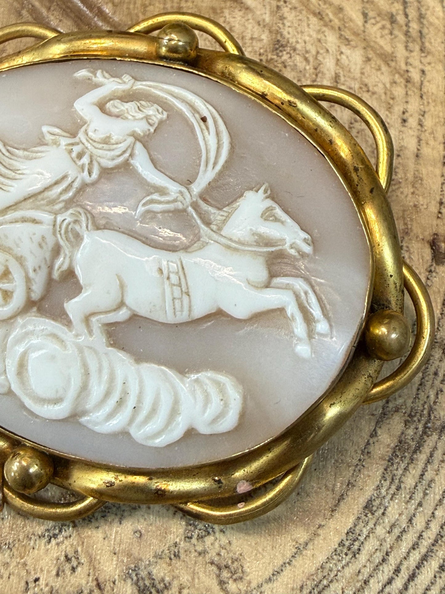 Victorian Cameo Brooch of Goddess Aurora & Chariot