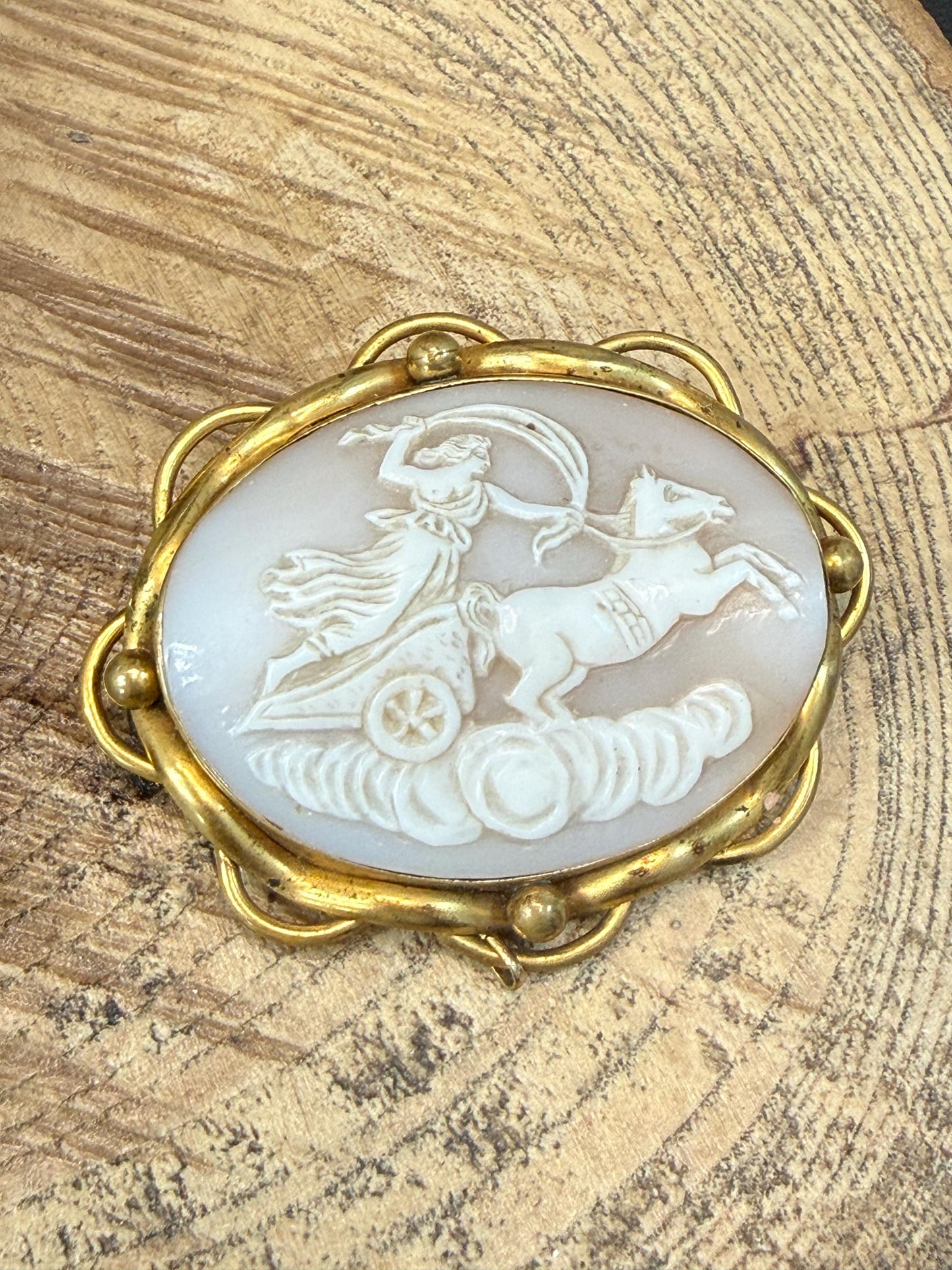 Victorian Cameo Brooch of Goddess Aurora & Chariot