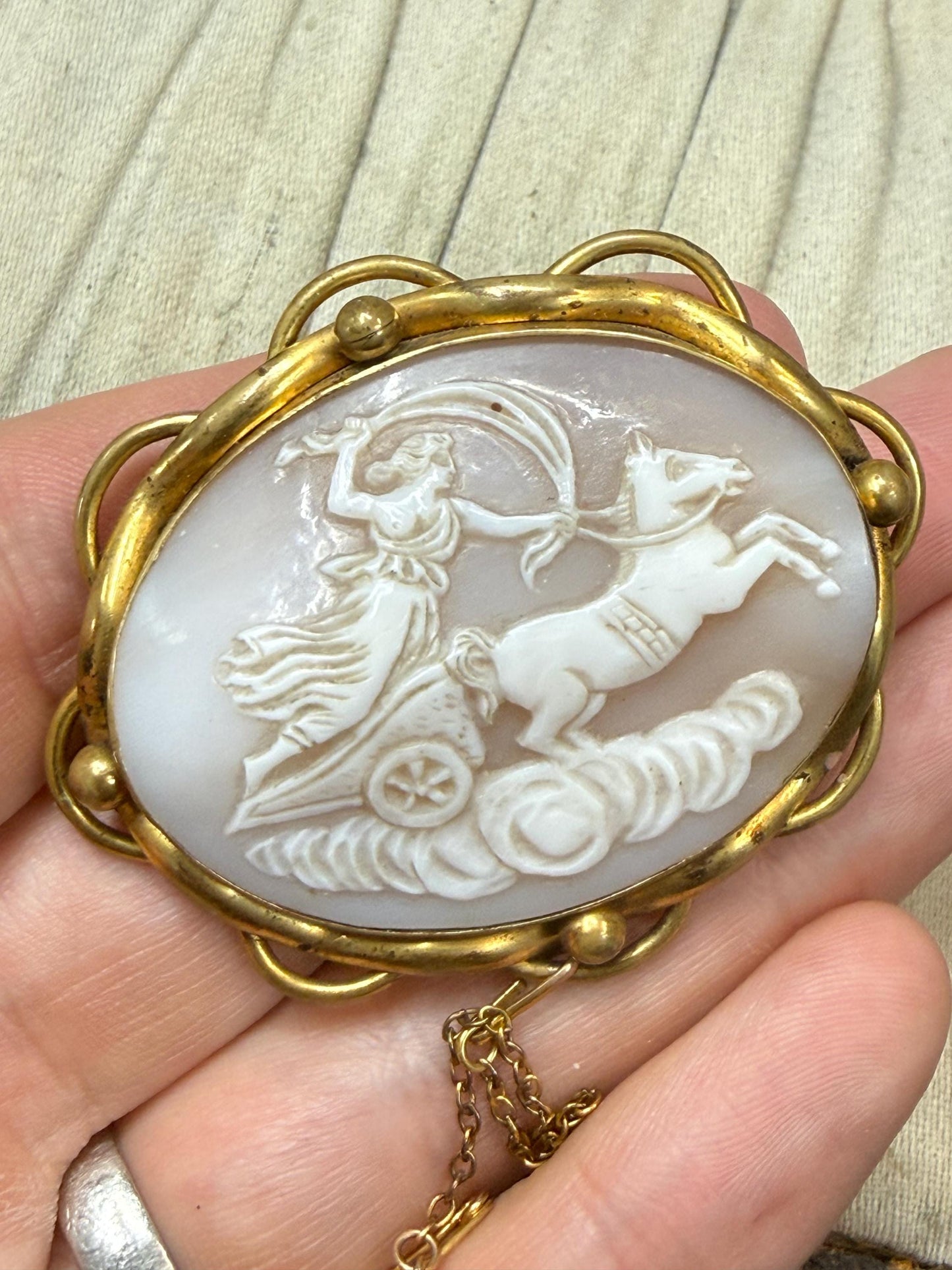 Victorian Cameo Brooch of Goddess Aurora & Chariot