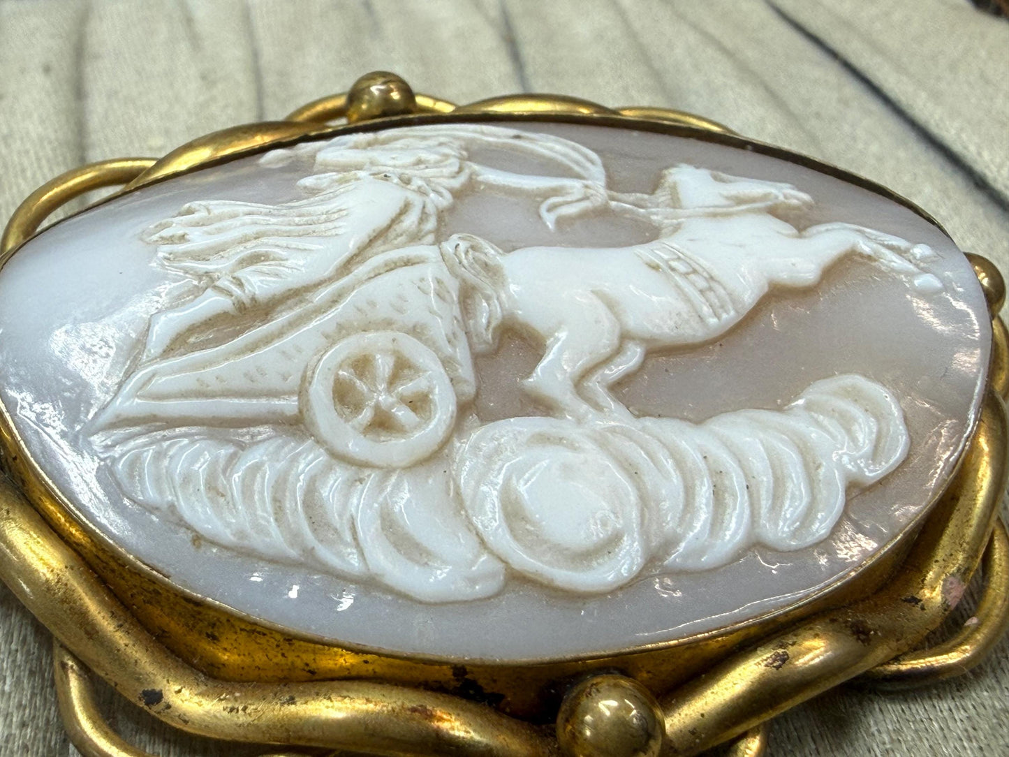 Victorian Cameo Brooch of Goddess Aurora & Chariot