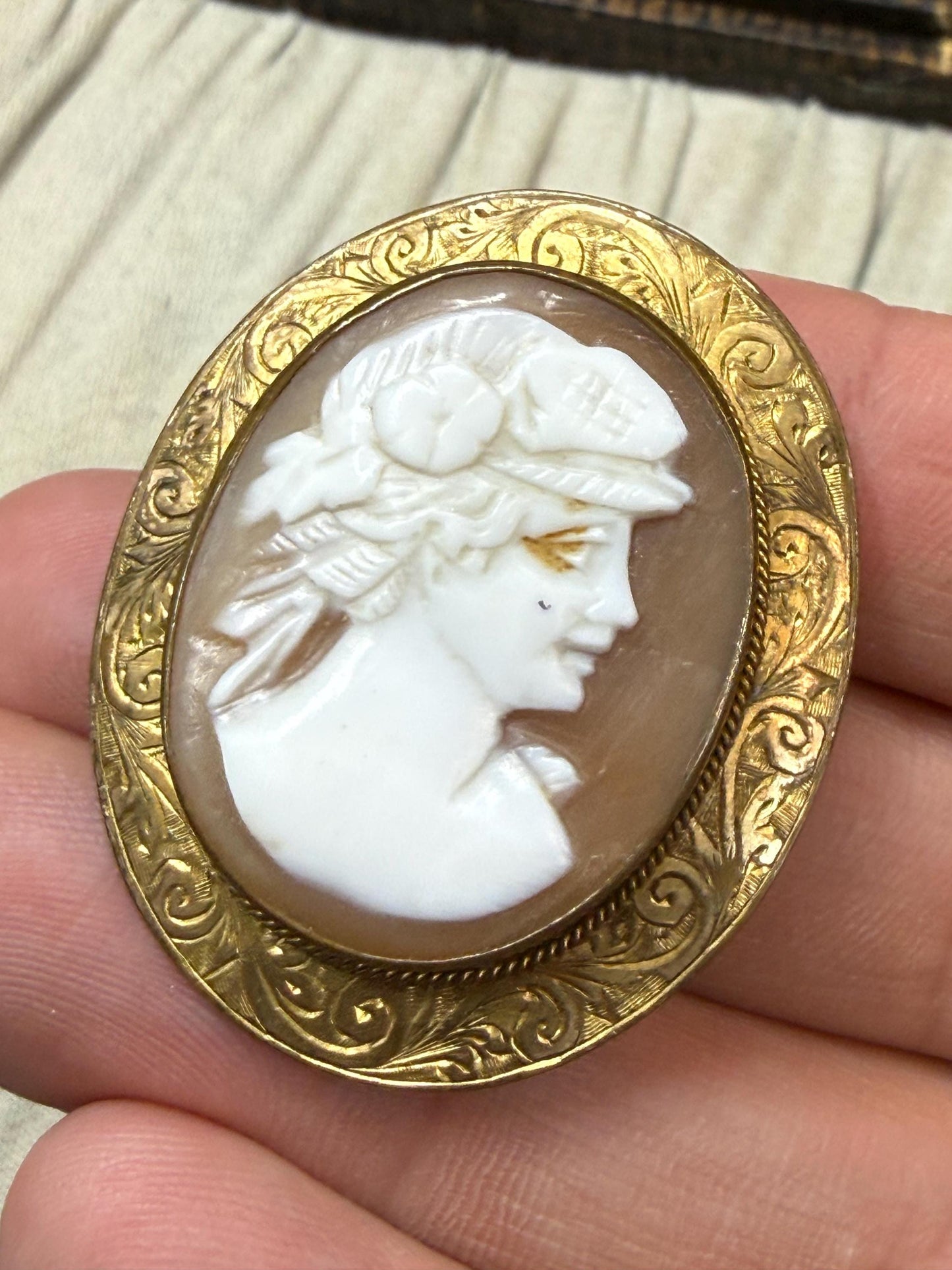 Antique Victorian Cameo Brooch of Greek Goddess Flora