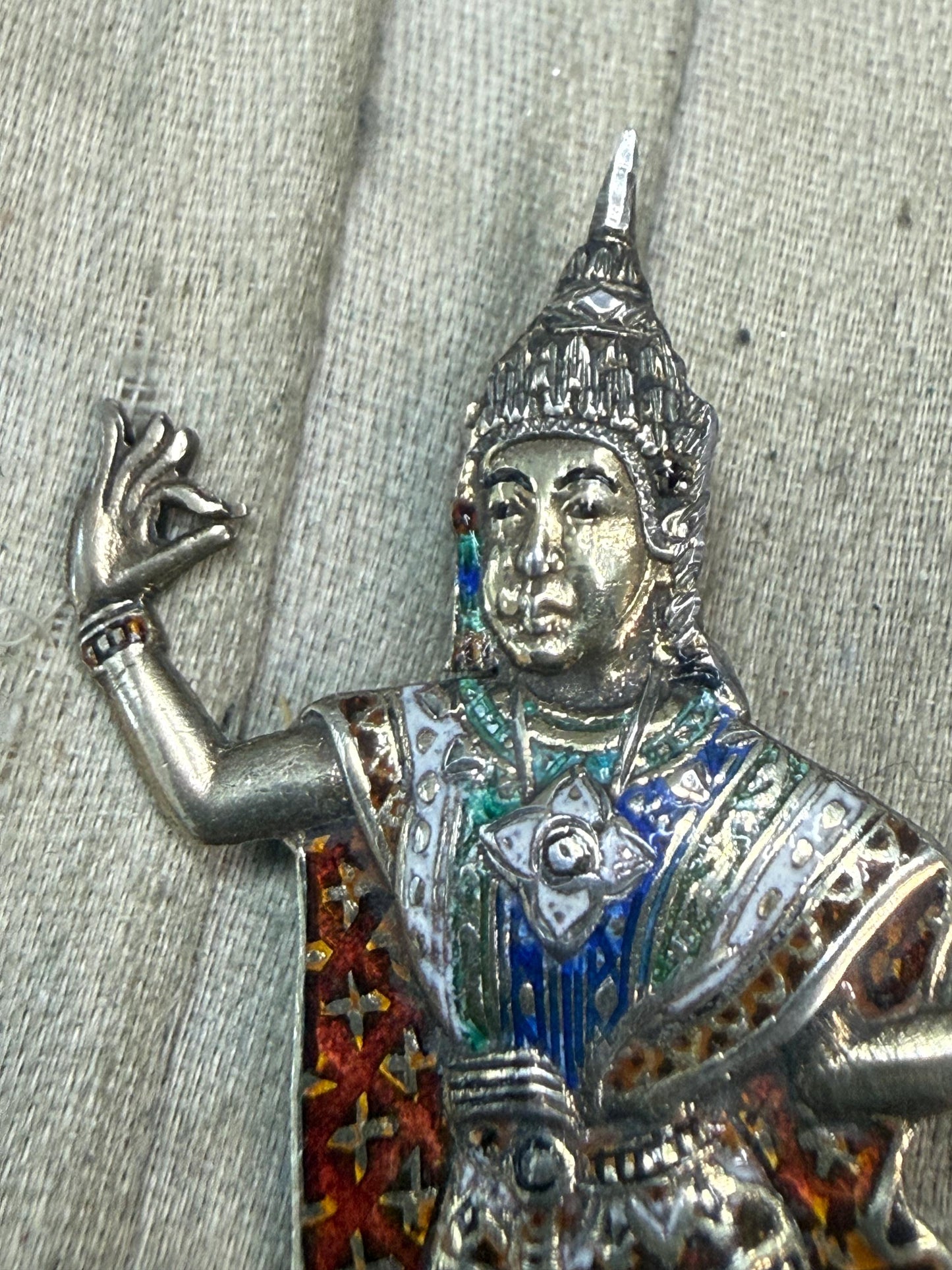 Vintage Siam Sterling Silver & Enamel Dancer Brooch