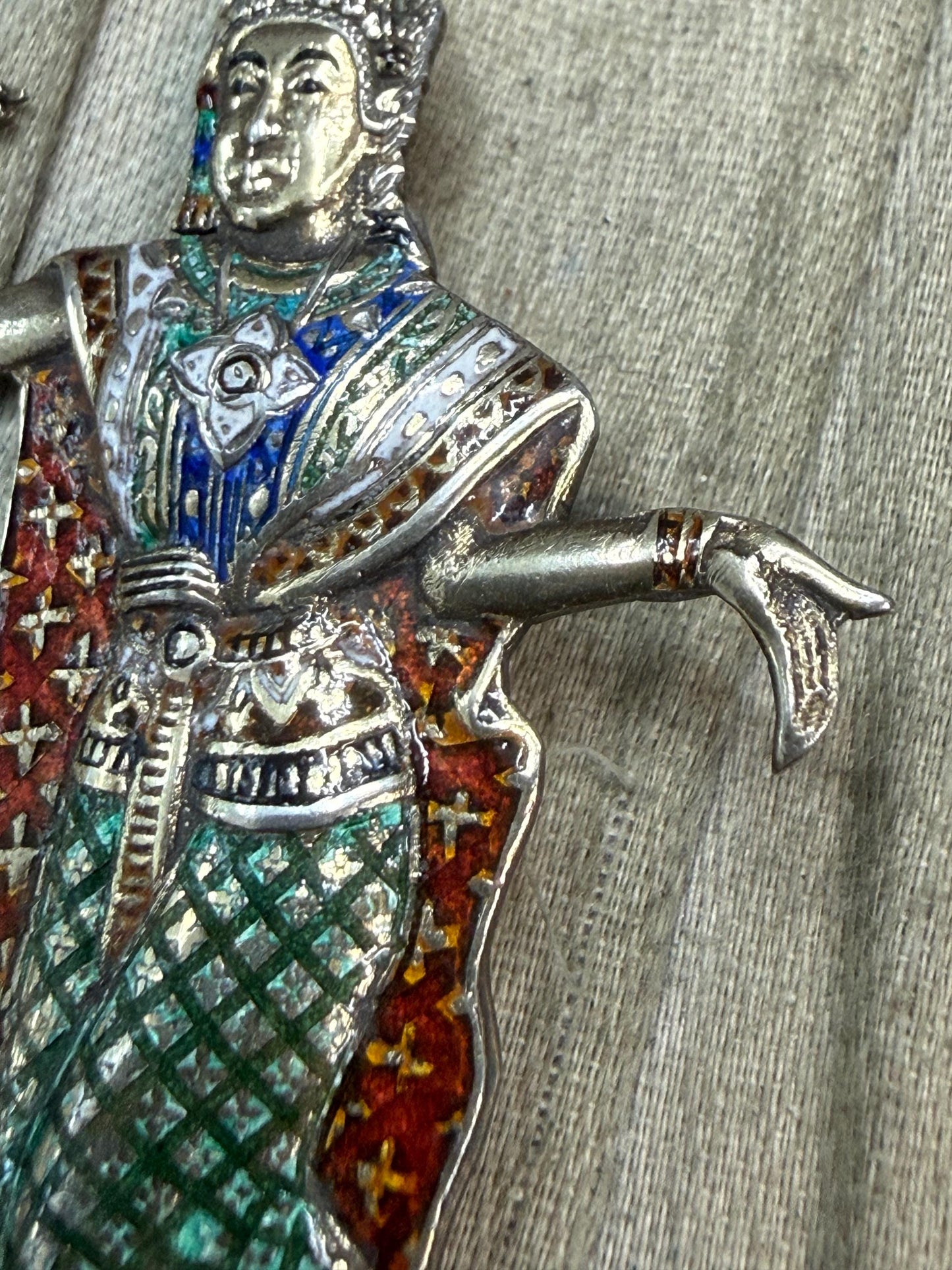 Vintage Siam Sterling Silver & Enamel Dancer Brooch
