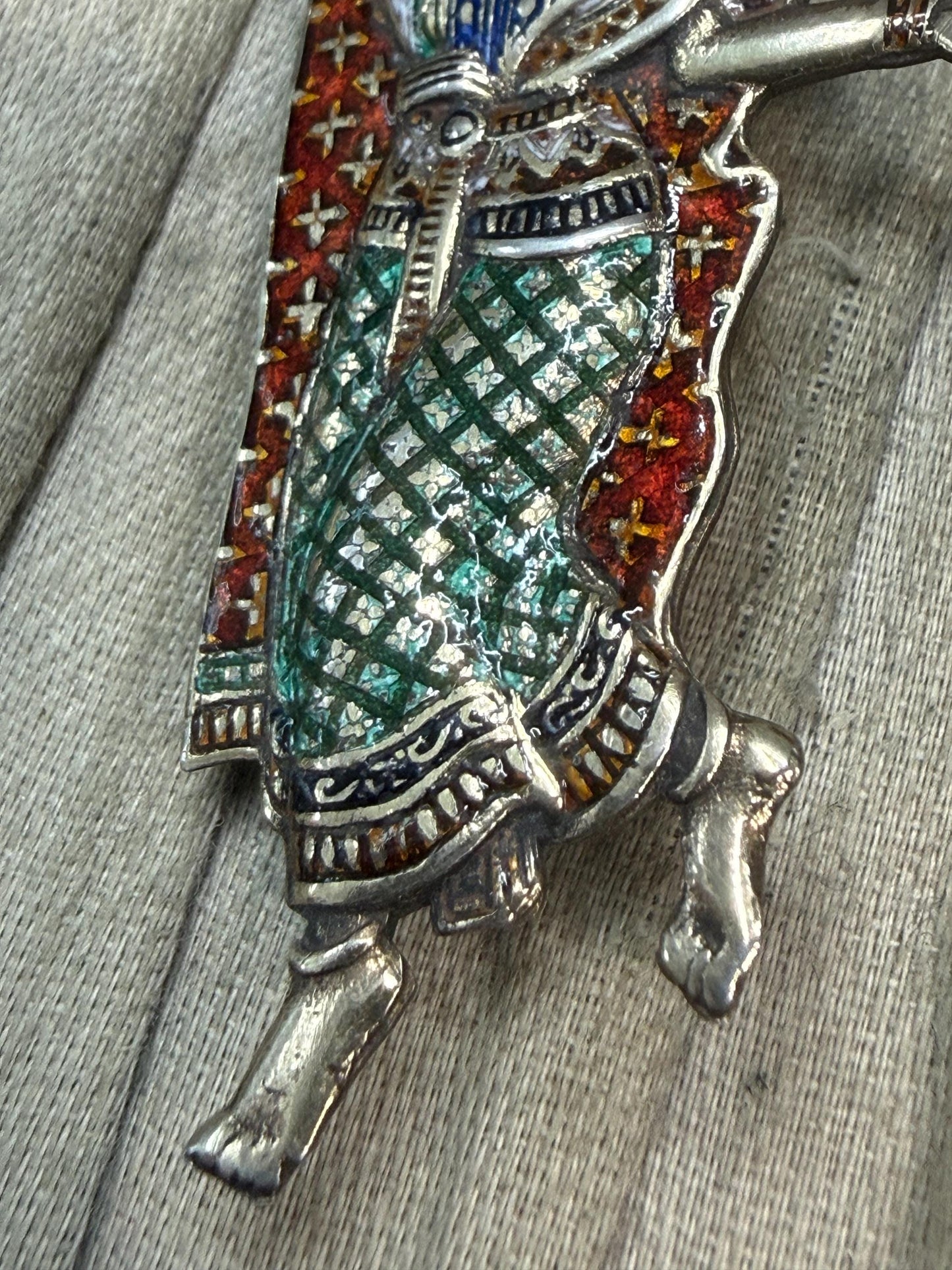 Vintage Siam Sterling Silver & Enamel Dancer Brooch
