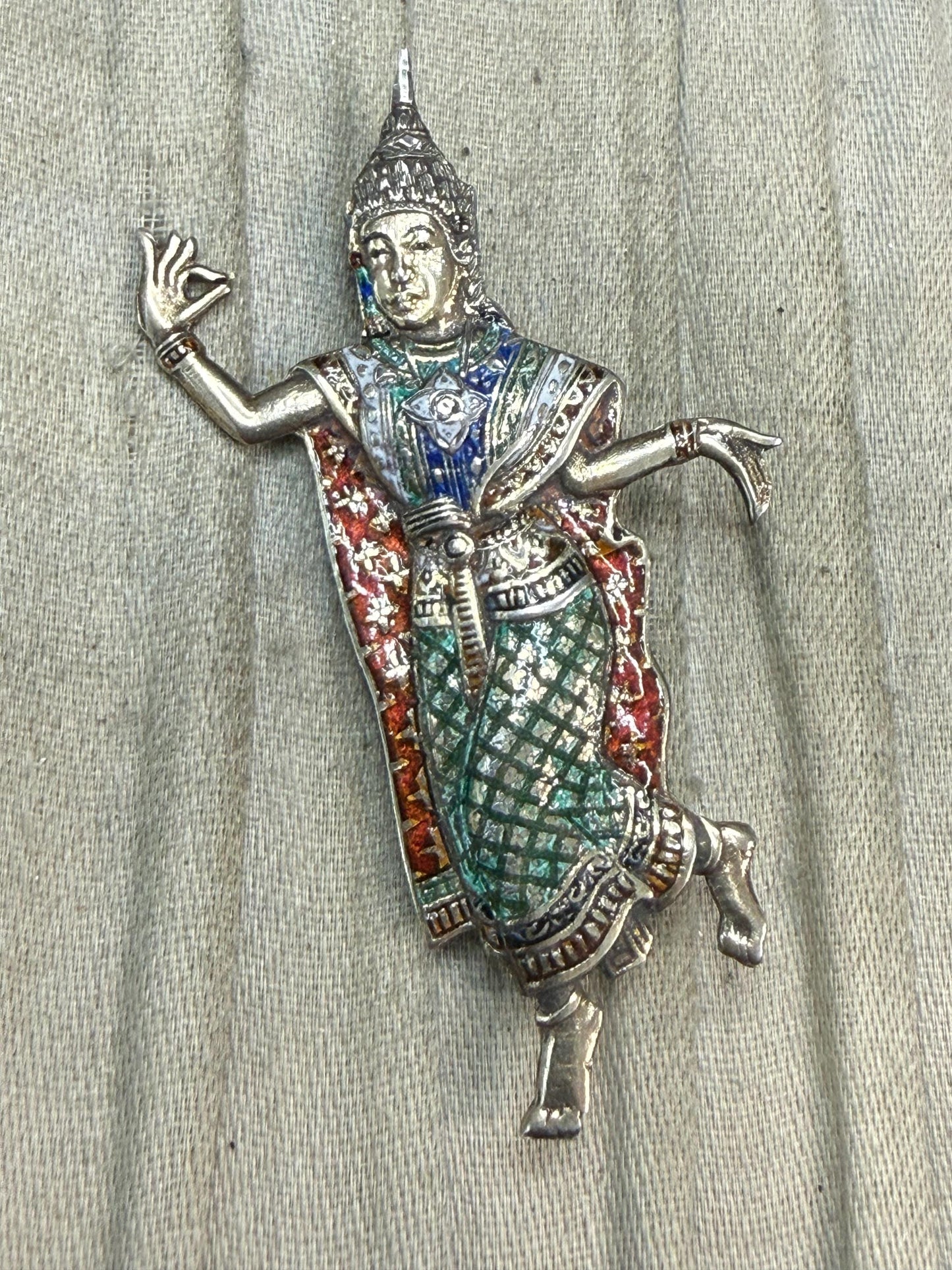 Vintage Siam Sterling Silver & Enamel Dancer Brooch