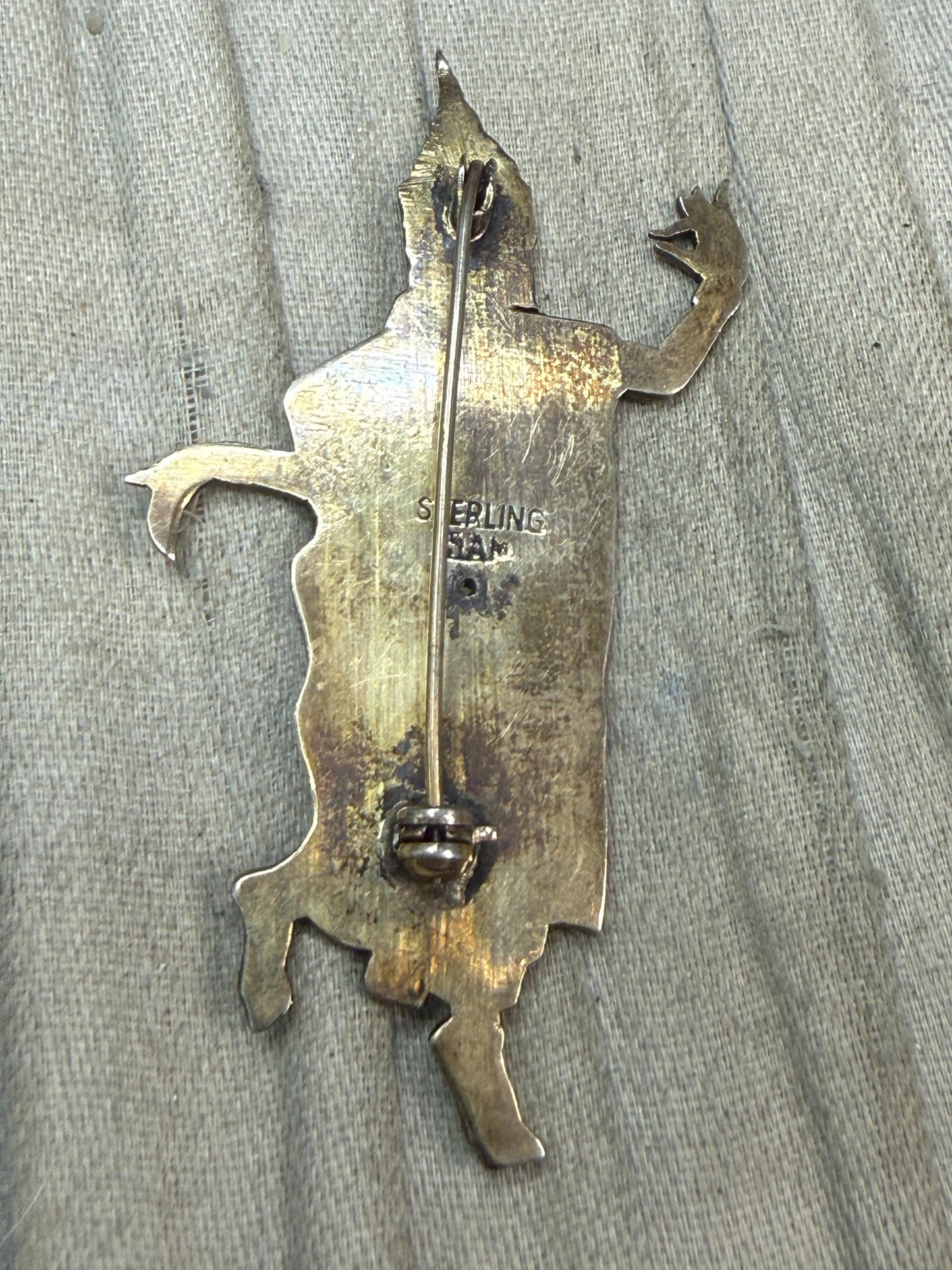 Vintage Siam Sterling Silver & Enamel Dancer Brooch