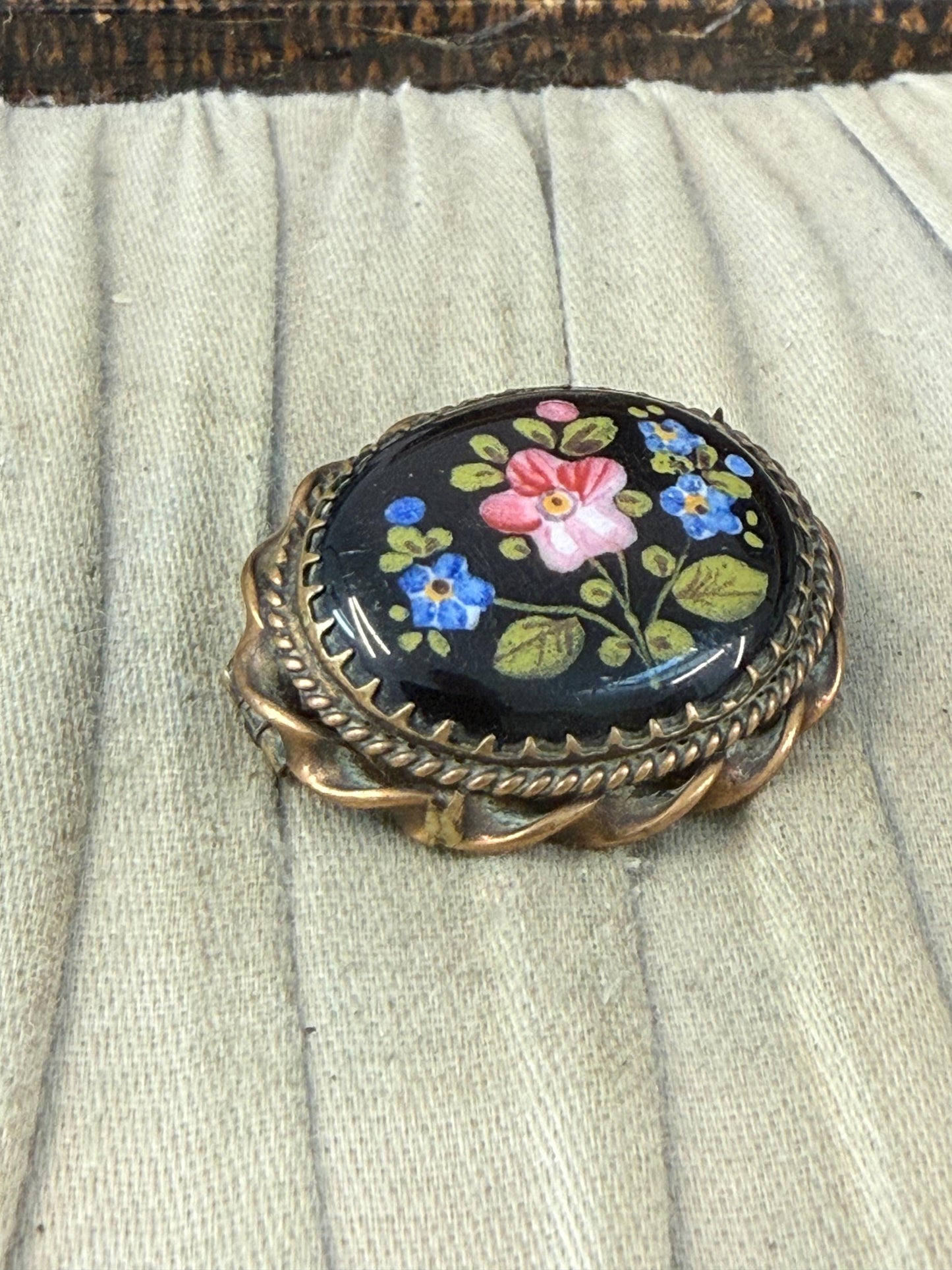Victorian Enamel Handpainted Floral Brooch