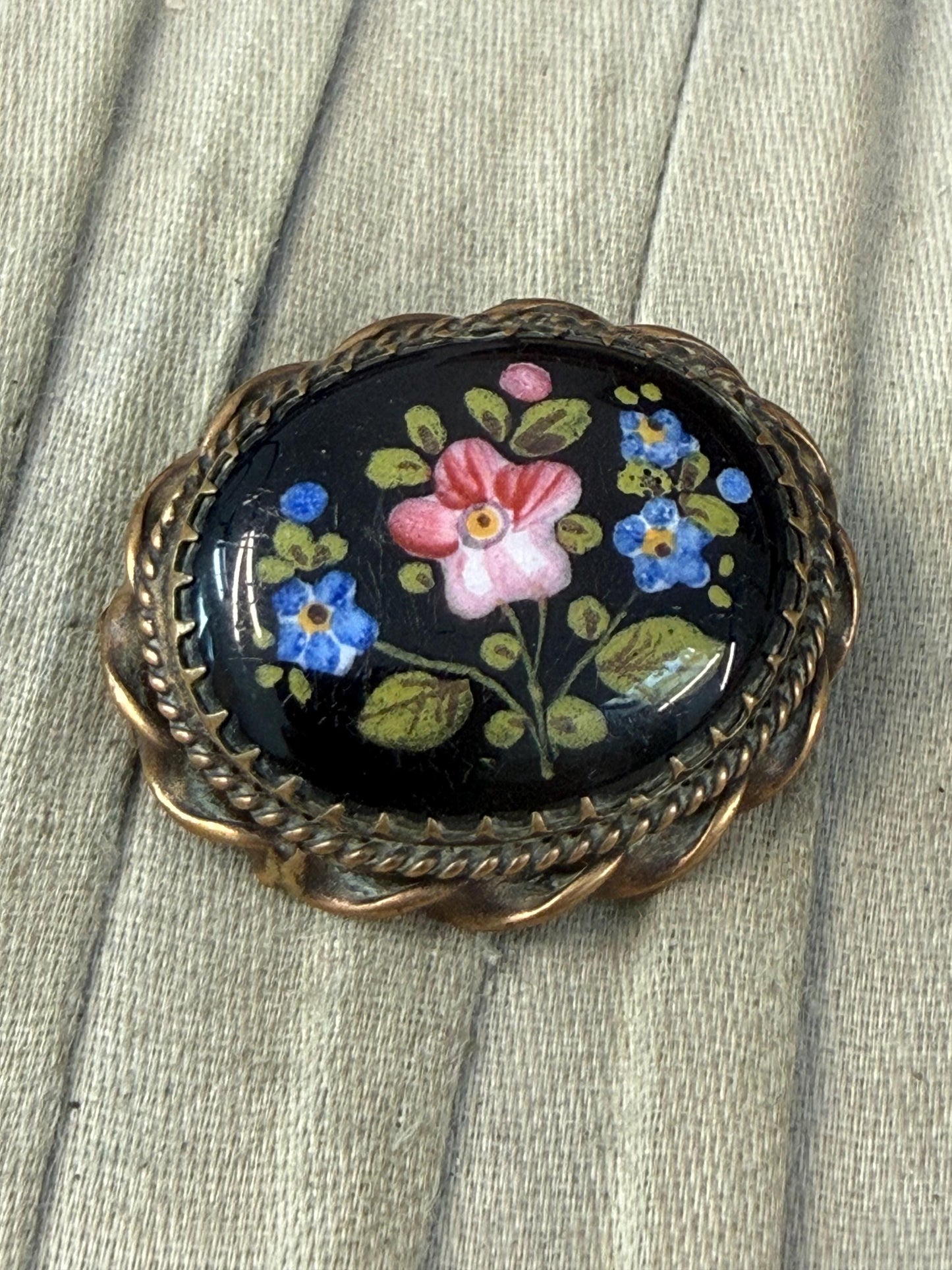 Victorian Enamel Handpainted Floral Brooch
