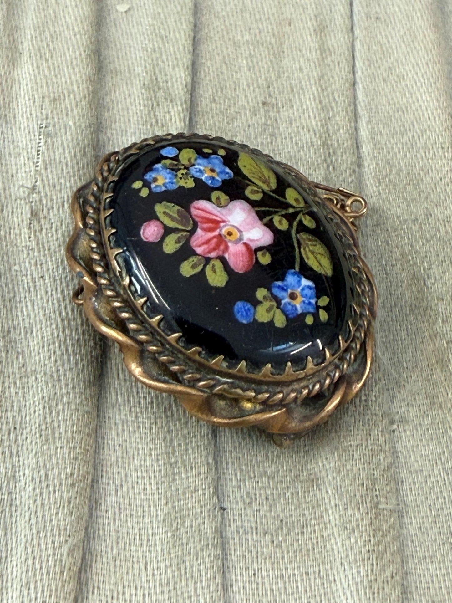 Victorian Enamel Handpainted Floral Brooch