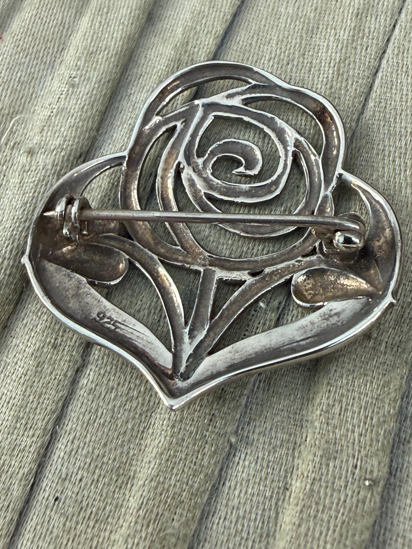 Vintage Sterling Silver Celtic Rose Brooch