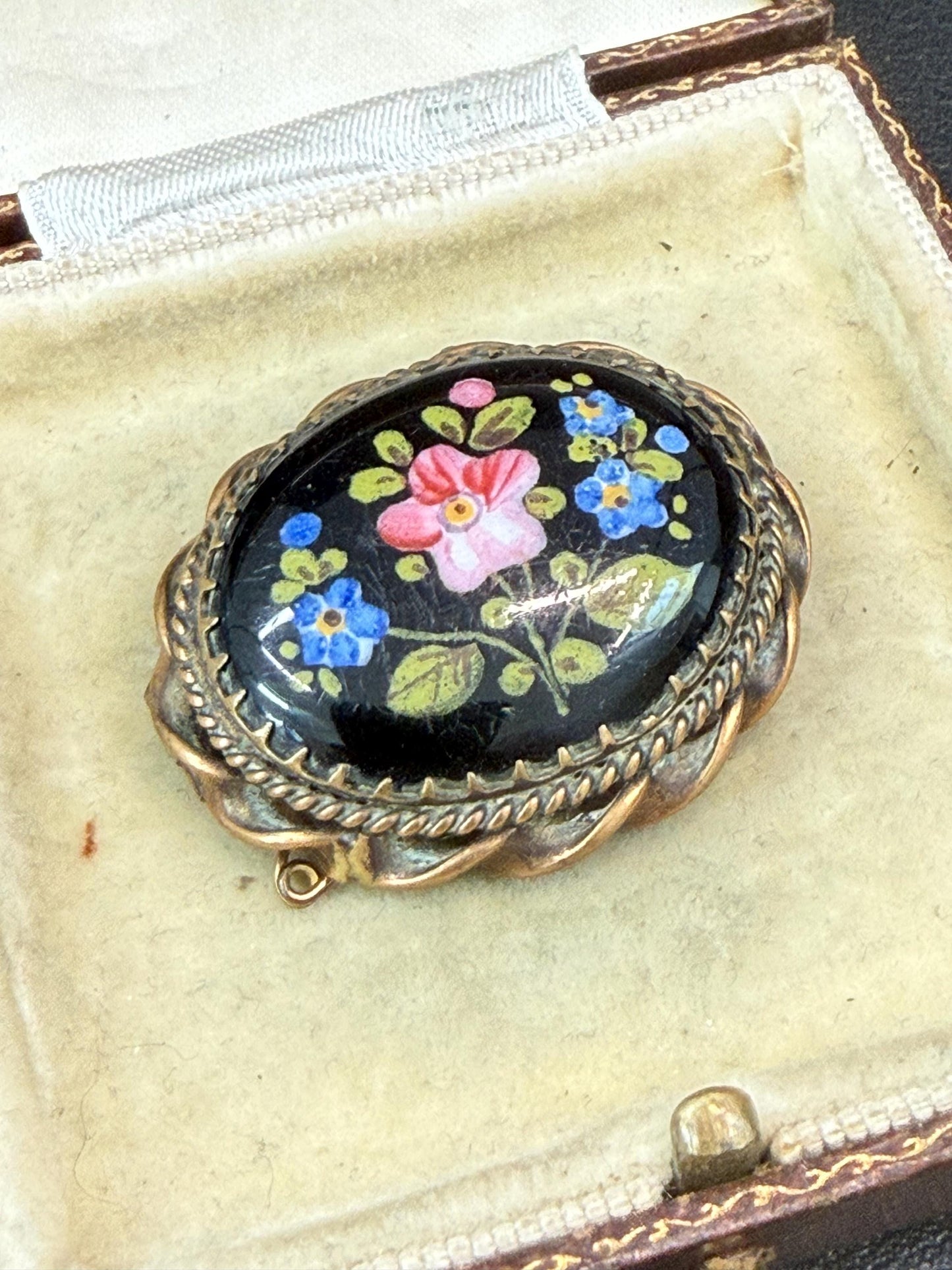 Victorian Enamel Handpainted Floral Brooch