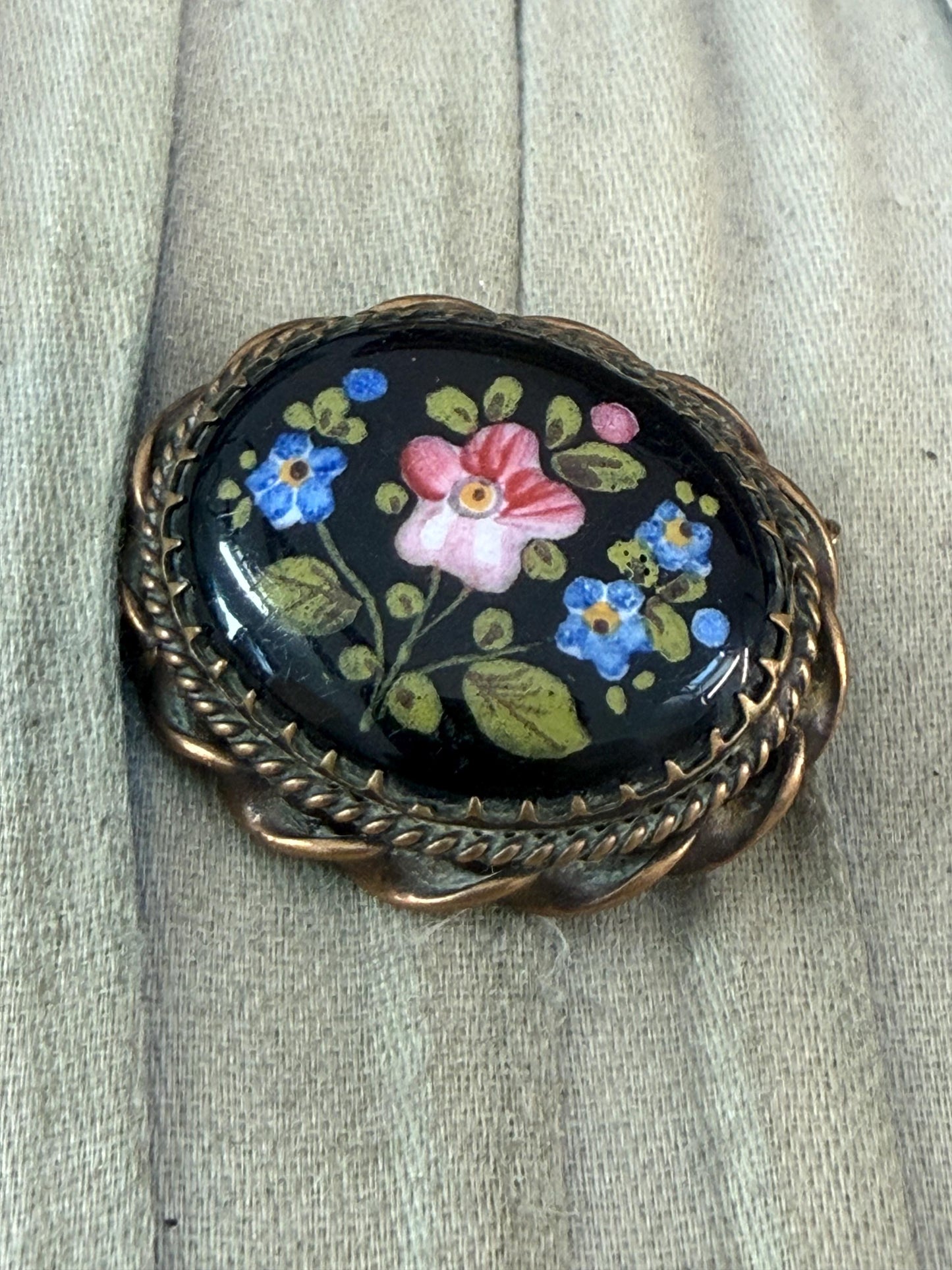 Victorian Enamel Handpainted Floral Brooch