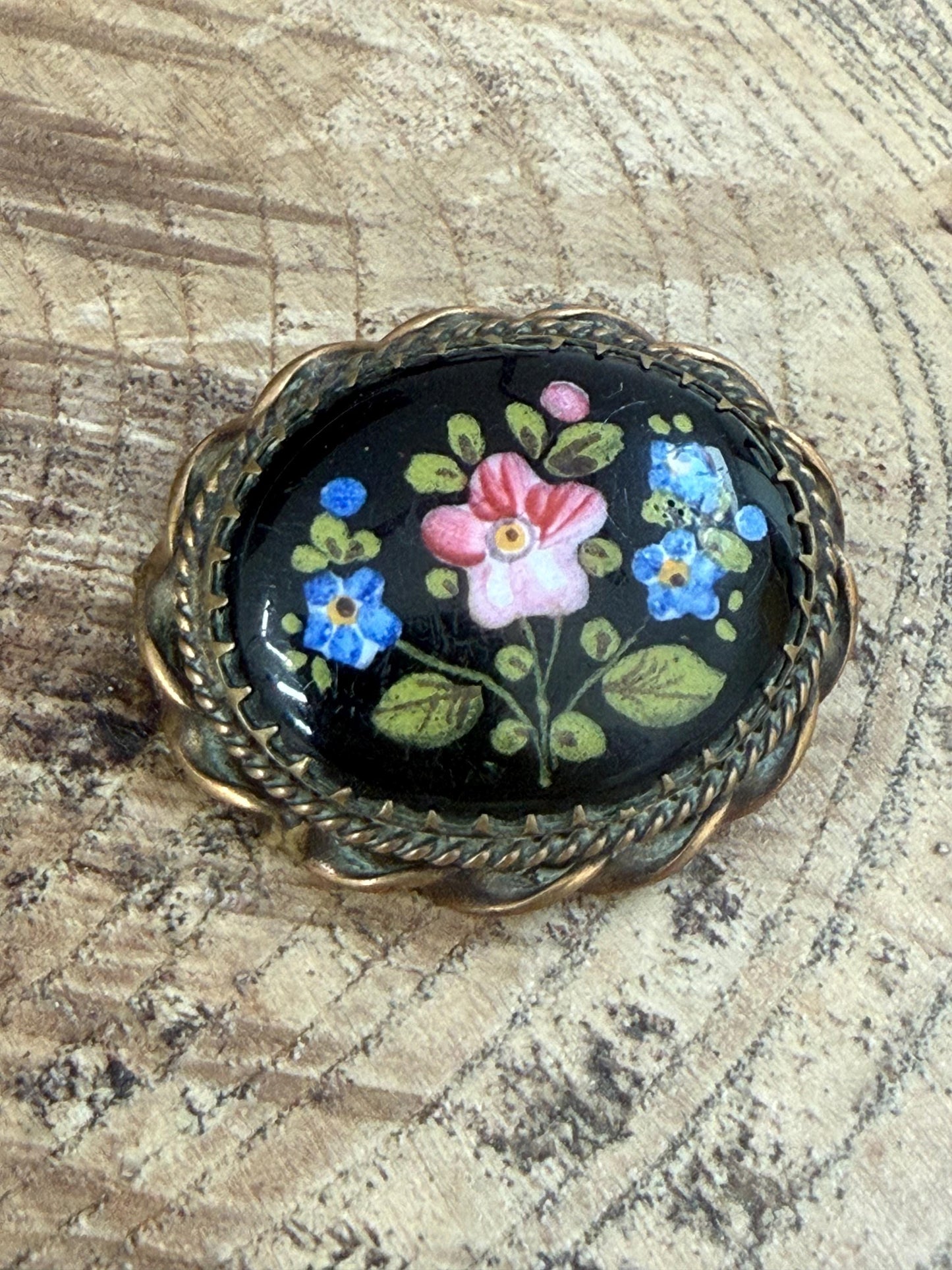 Victorian Enamel Handpainted Floral Brooch
