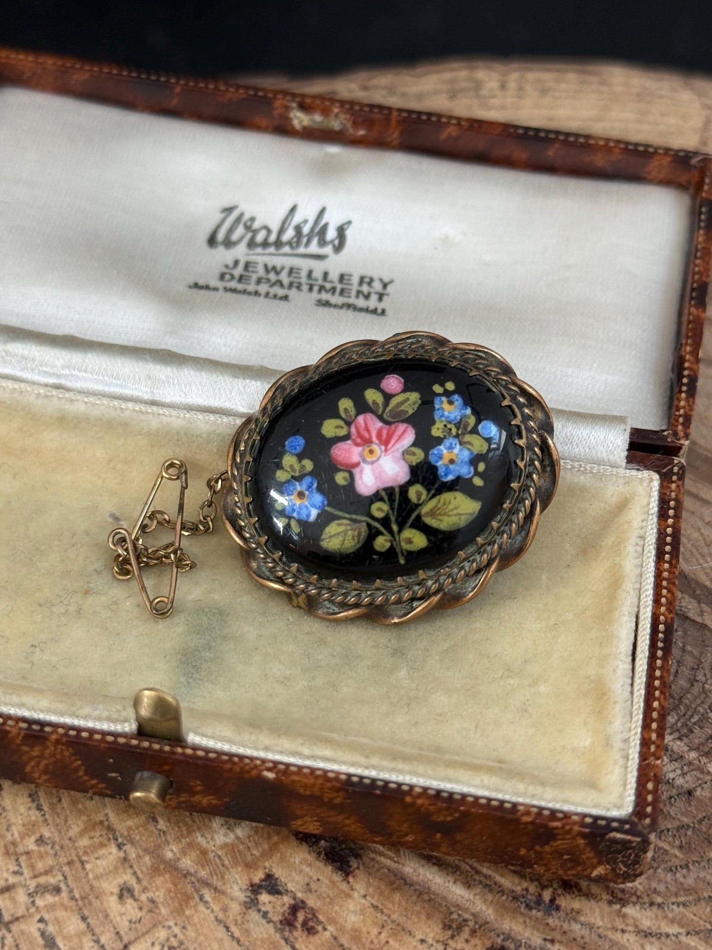 Victorian Enamel Handpainted Floral Brooch