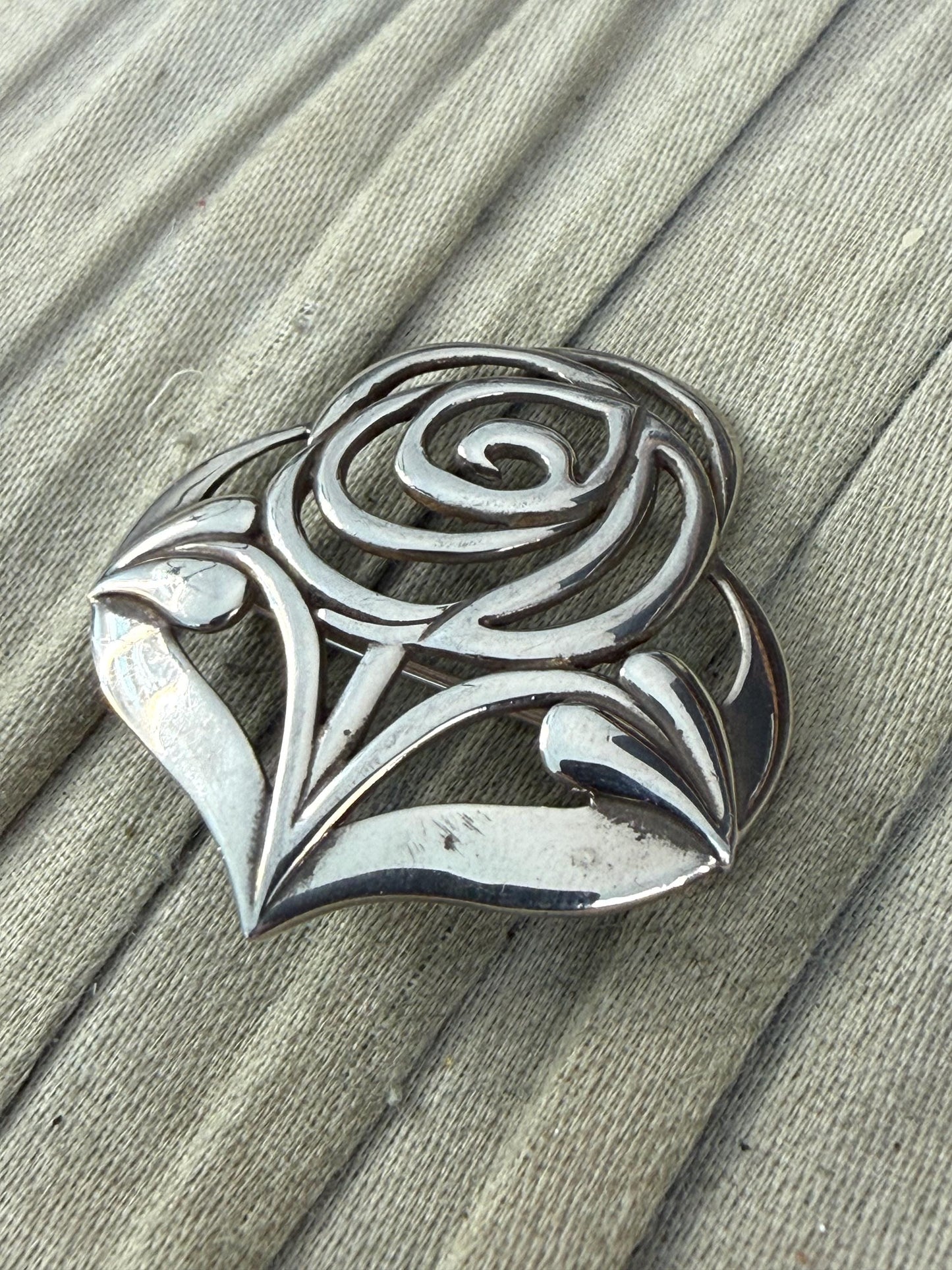 Vintage Sterling Silver Celtic Rose Brooch