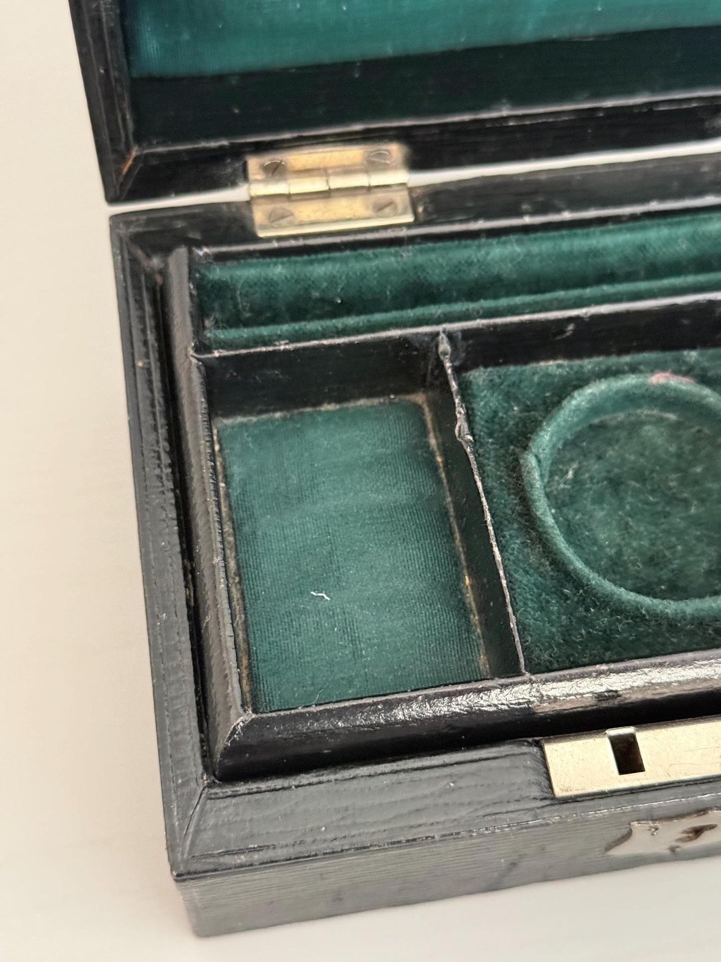 Antique Victorian Travelling Jewellery Box, Green Velvet