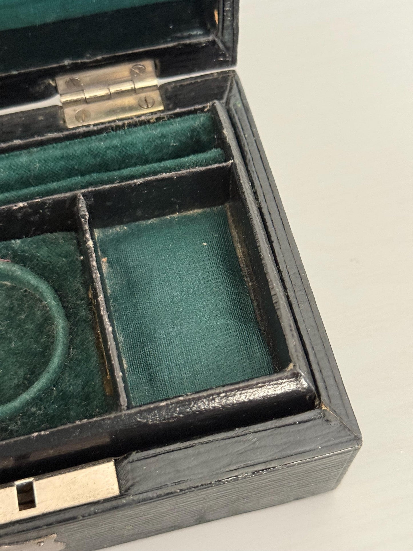 Antique Victorian Travelling Jewellery Box, Green Velvet
