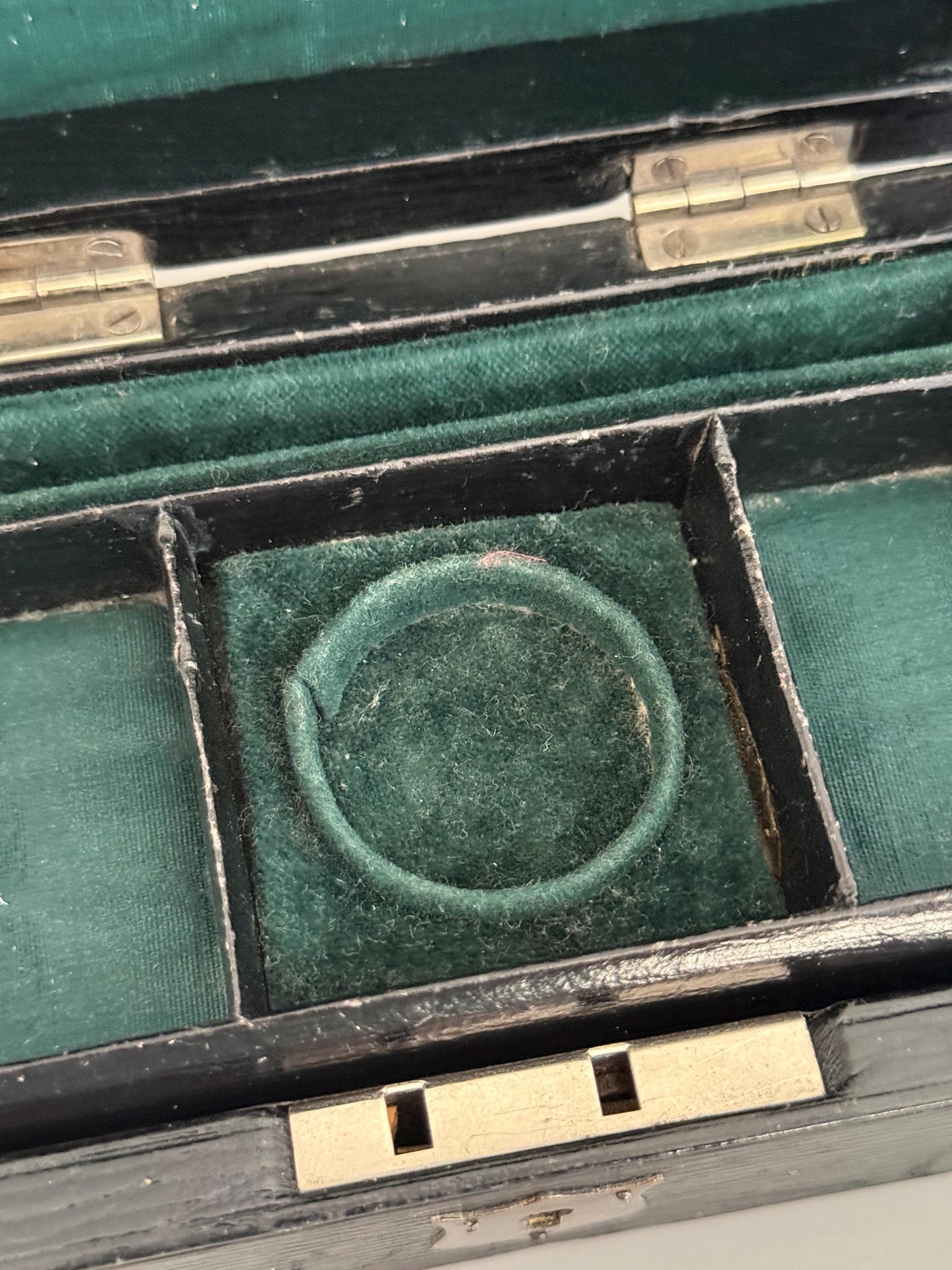Antique Victorian Travelling Jewellery Box, Green Velvet