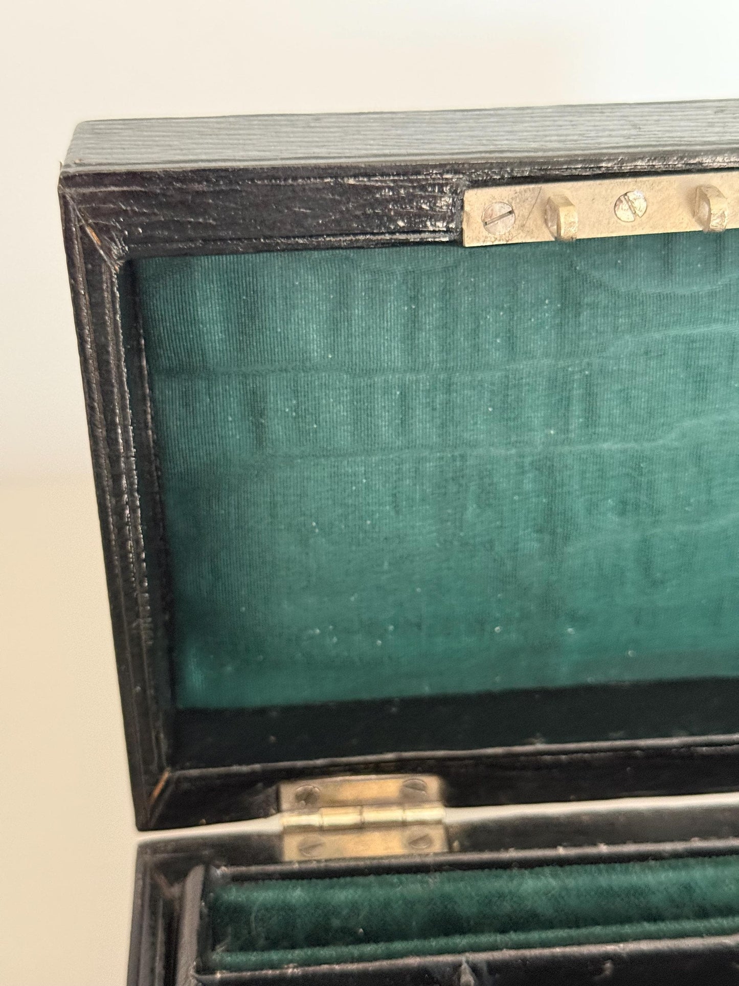 Antique Victorian Travelling Jewellery Box, Green Velvet