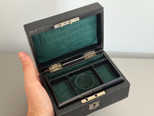 Antique Victorian Travelling Jewellery Box, Green Velvet