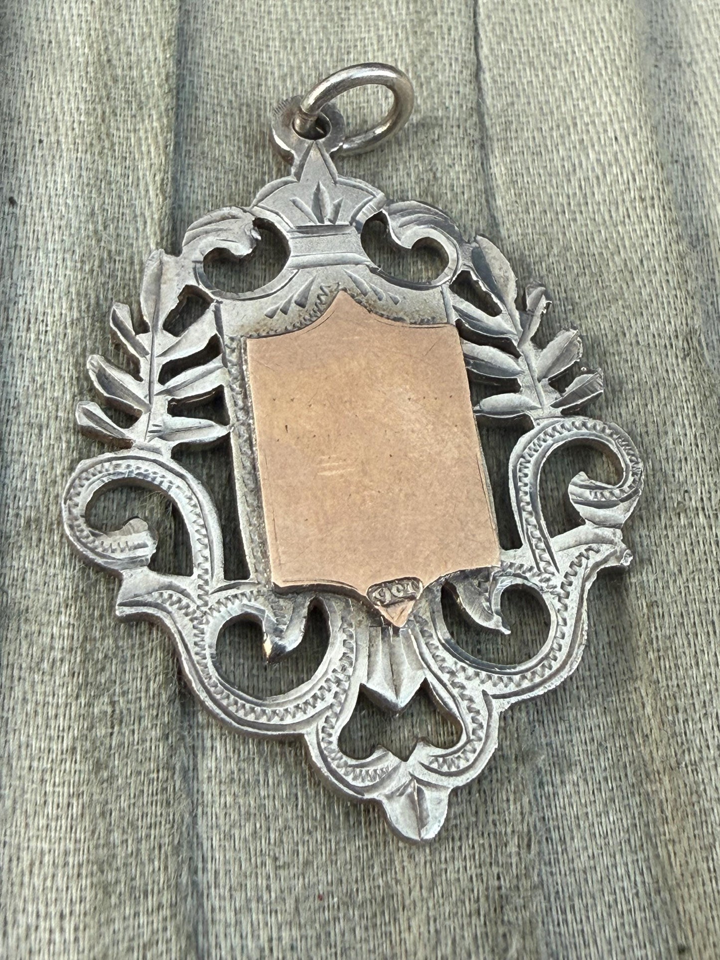 Antique Sterling Silver Watch Fob Medal With Empty Cartouche