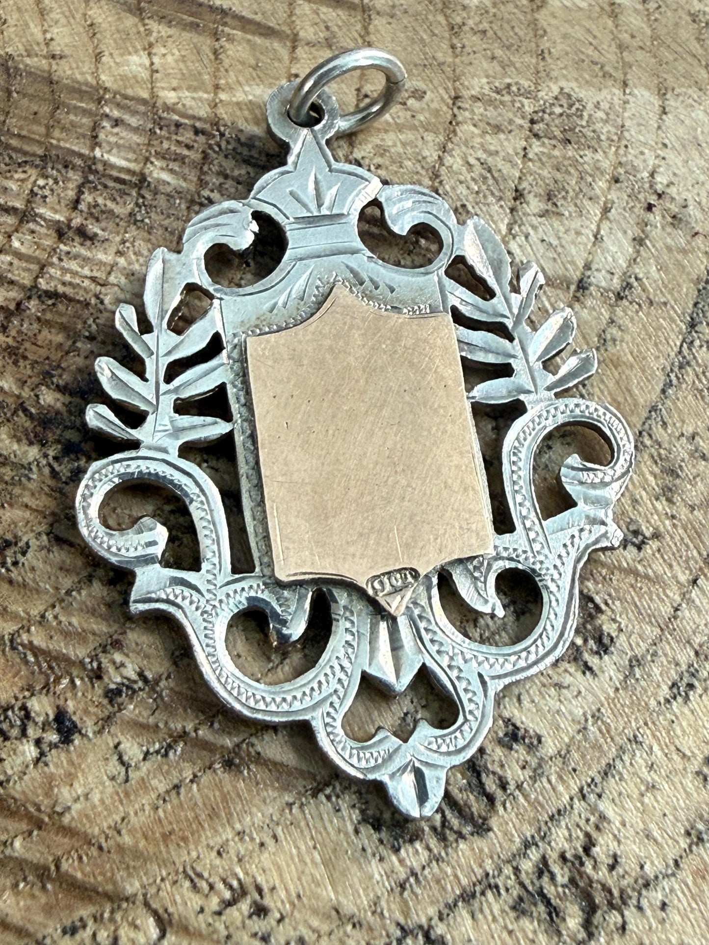 Antique Sterling Silver Watch Fob Medal With Empty Cartouche