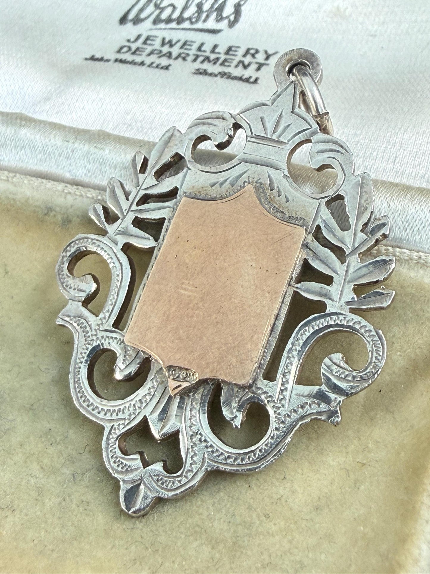 Antique Sterling Silver Watch Fob Medal With Empty Cartouche