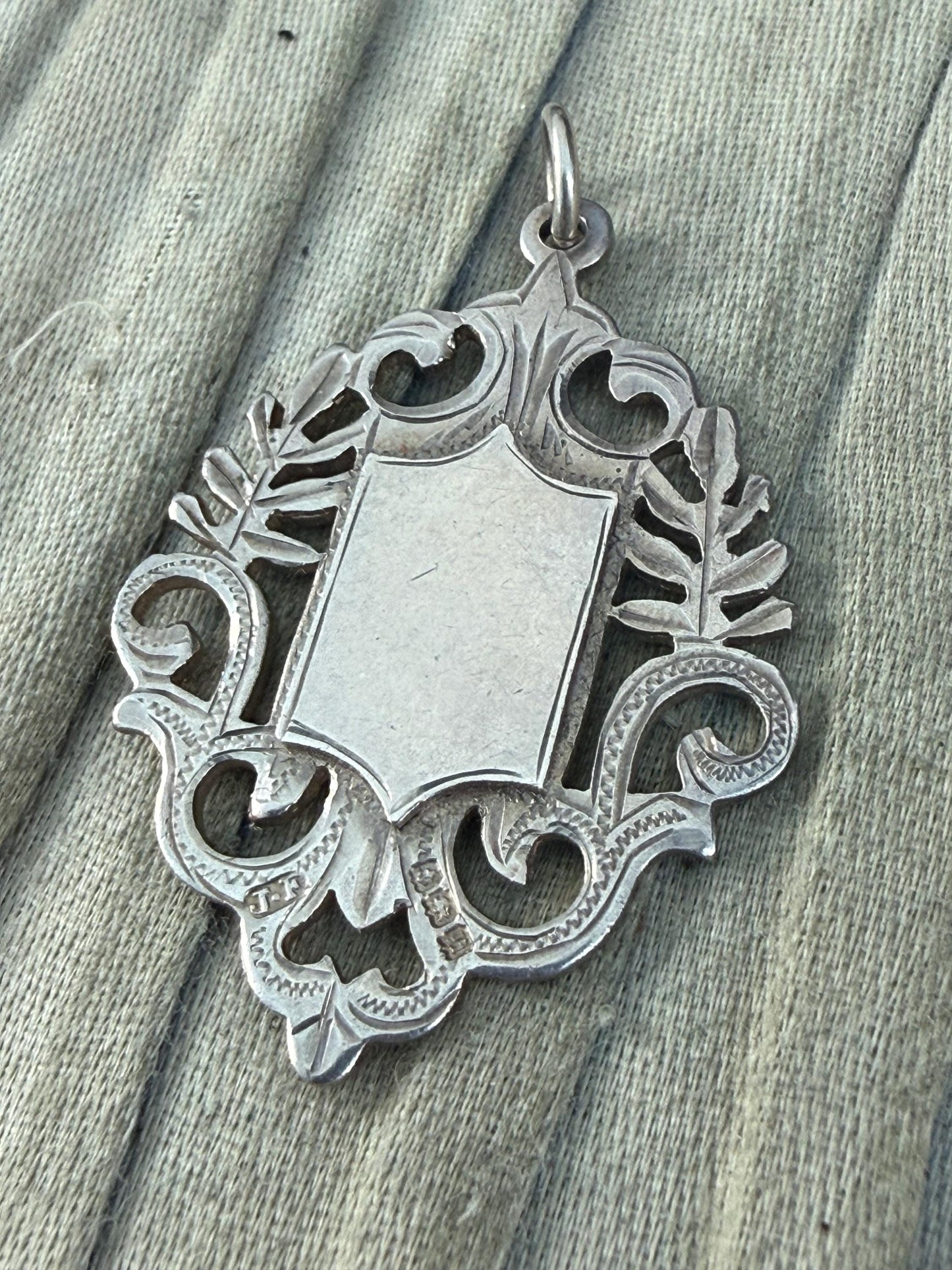 Antique Sterling Silver Watch Fob Medal With Empty Cartouche