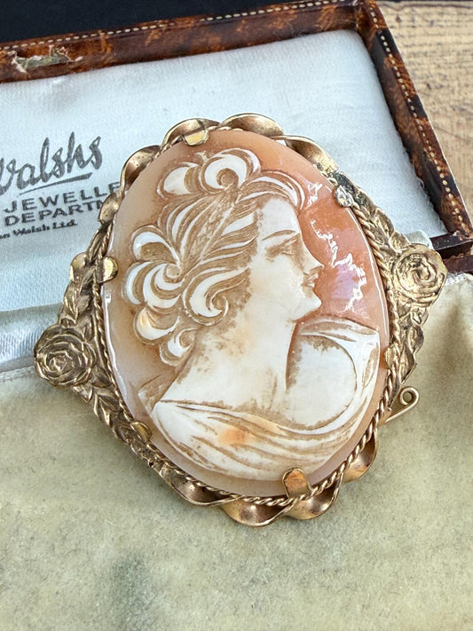 Antique 12ct Rolled Gold Shell Cameo Brooch